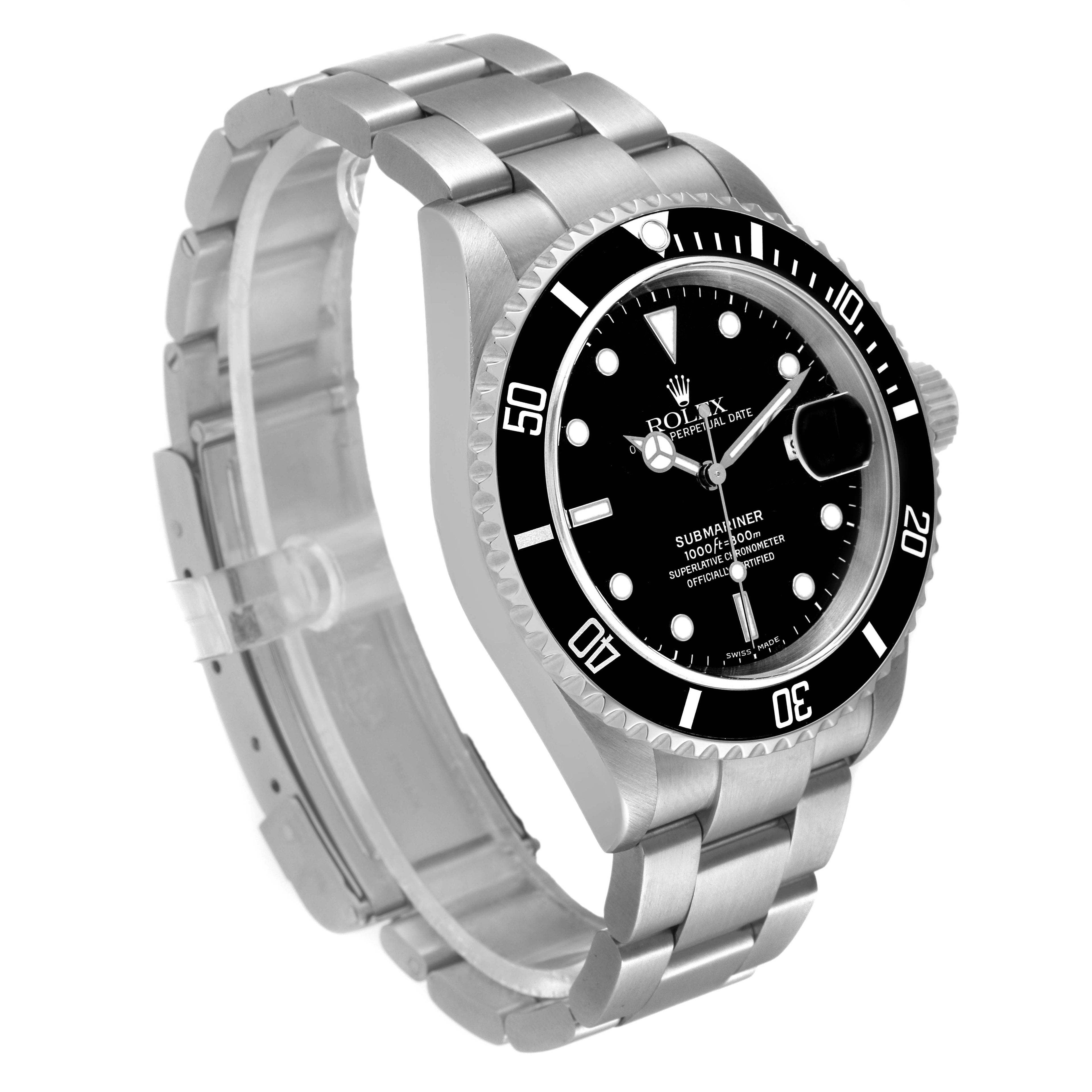 Rolex Submariner Black Dial Steel Mens Watch 16610 Box Papers Service Card