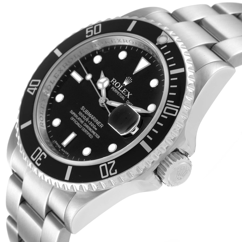 Rolex Submariner Black Dial Steel Mens Watch 16610 Box Service Card