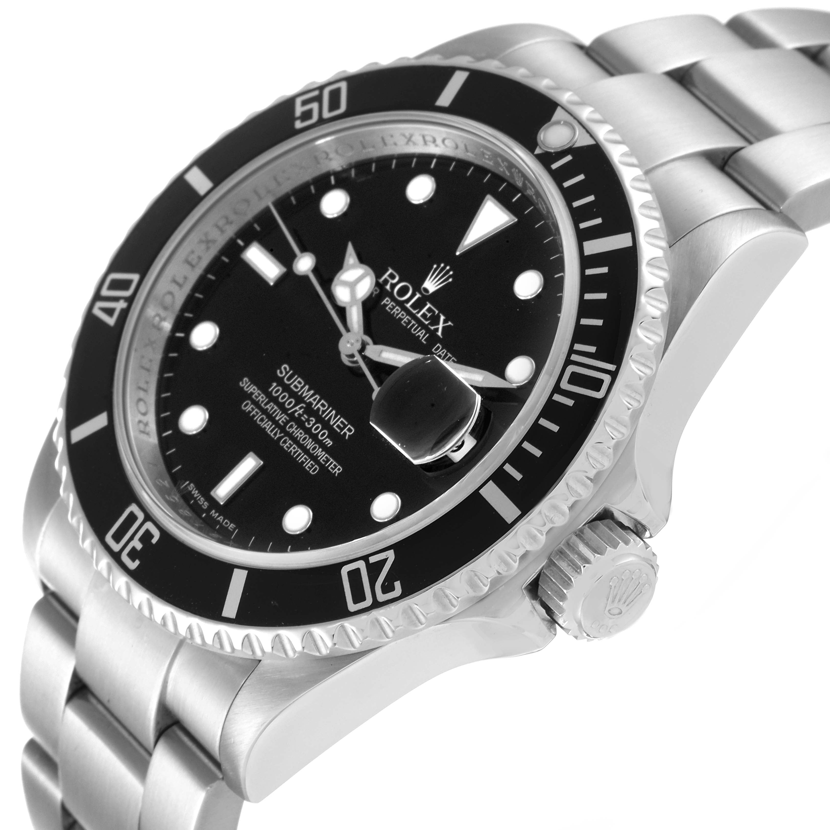 Rolex Submariner Black Dial Steel Mens Watch 16610 Box Service Card
