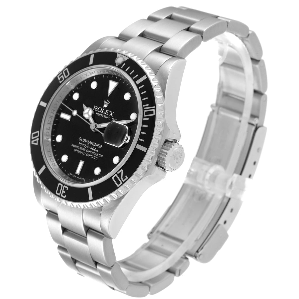 Rolex Submariner Black Dial Steel Mens Watch 16610 Box Service Card