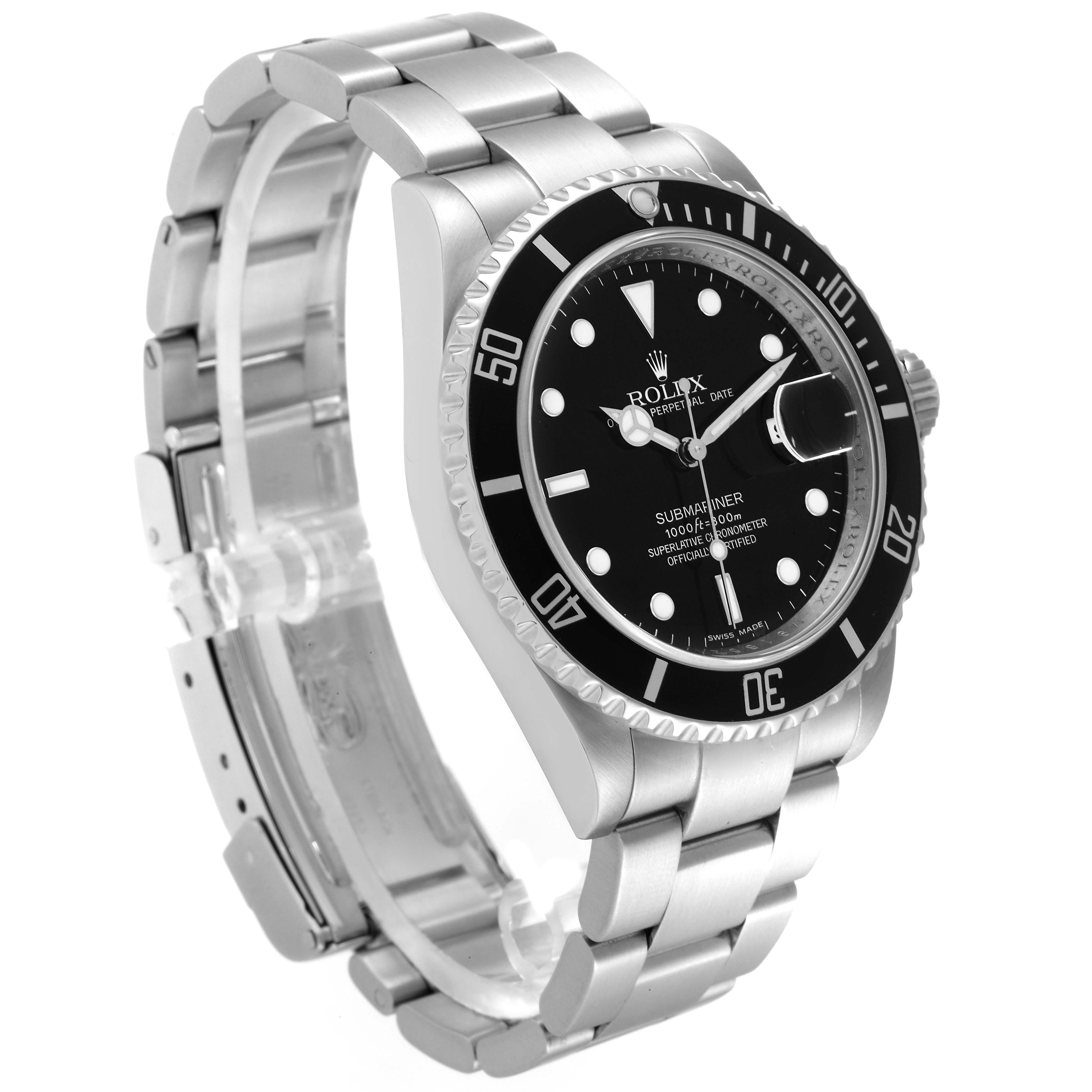 Rolex Submariner Black Dial Steel Mens Watch 16610 Box Service Card