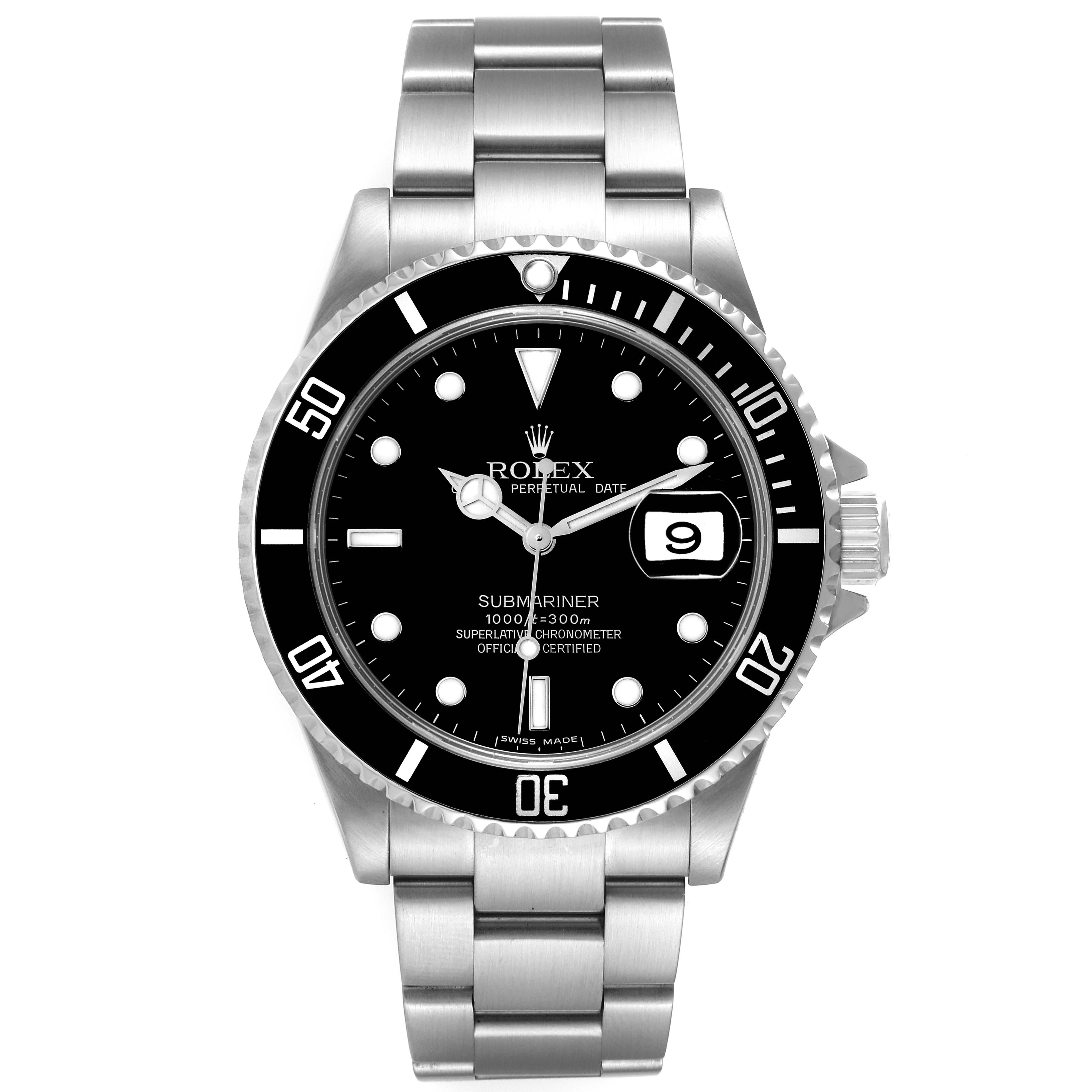 Rolex Submariner Black Dial Steel Mens Watch 16610 Box Service Card