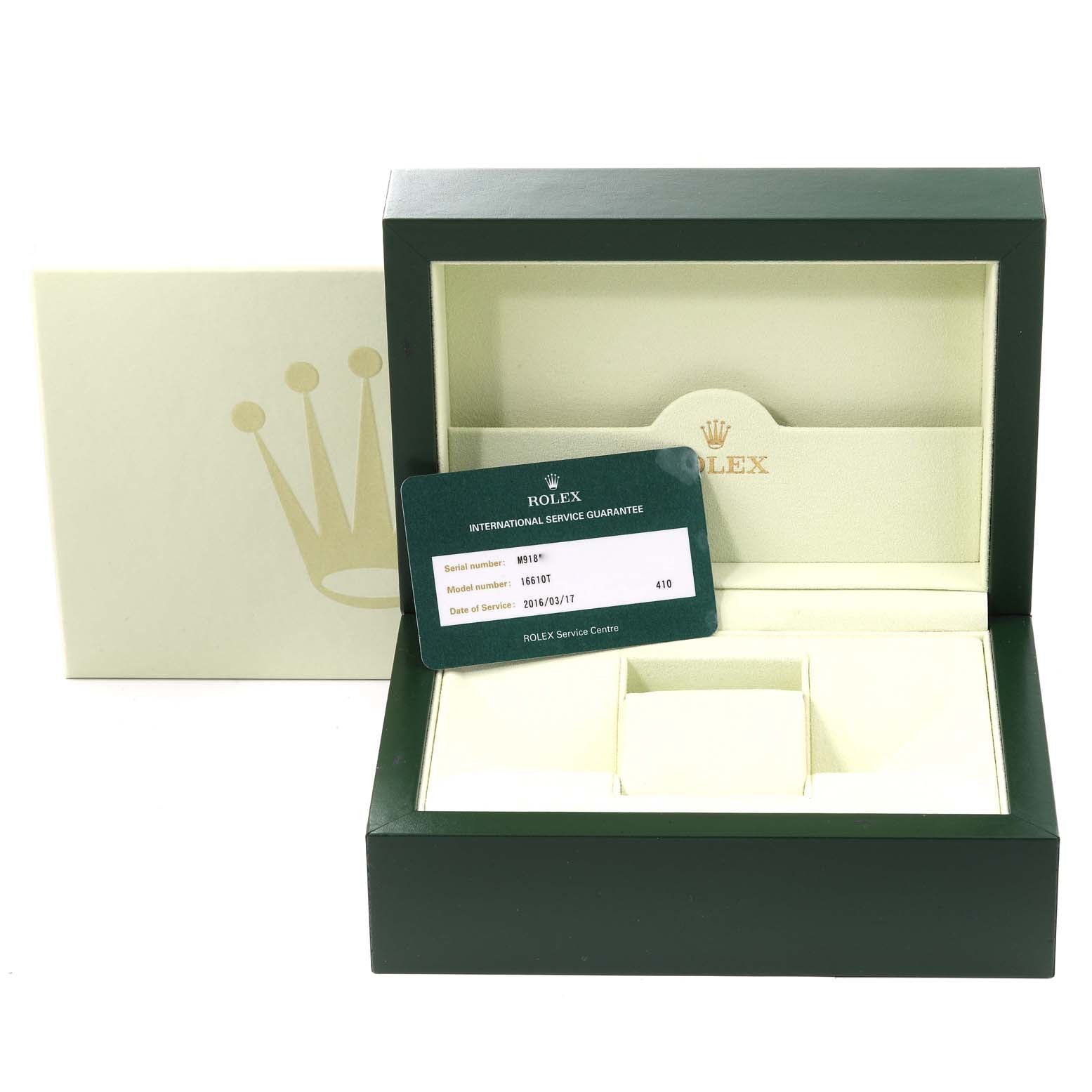 Rolex Submariner Black Dial Steel Mens Watch 16610 Box Service Card