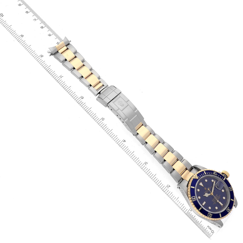 Rolex Submariner Blue Dial Purple Hue Steel Yellow Gold Mens Watch 16613