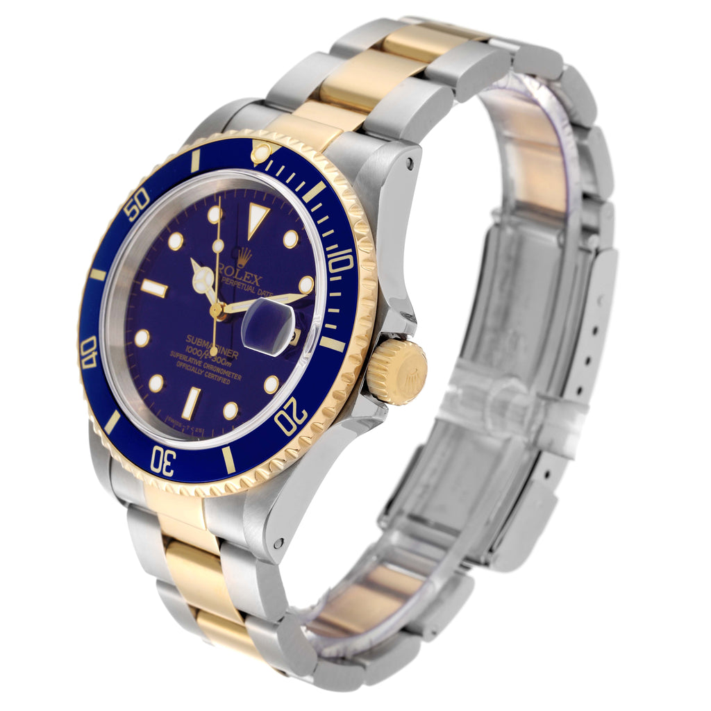 Rolex Submariner Blue Dial Purple Hue Steel Yellow Gold Mens Watch 16613