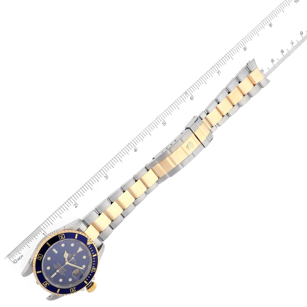 Rolex Submariner Blue Dial Steel Yellow Gold Mens Watch 16613 Box Papers + 1 extra link