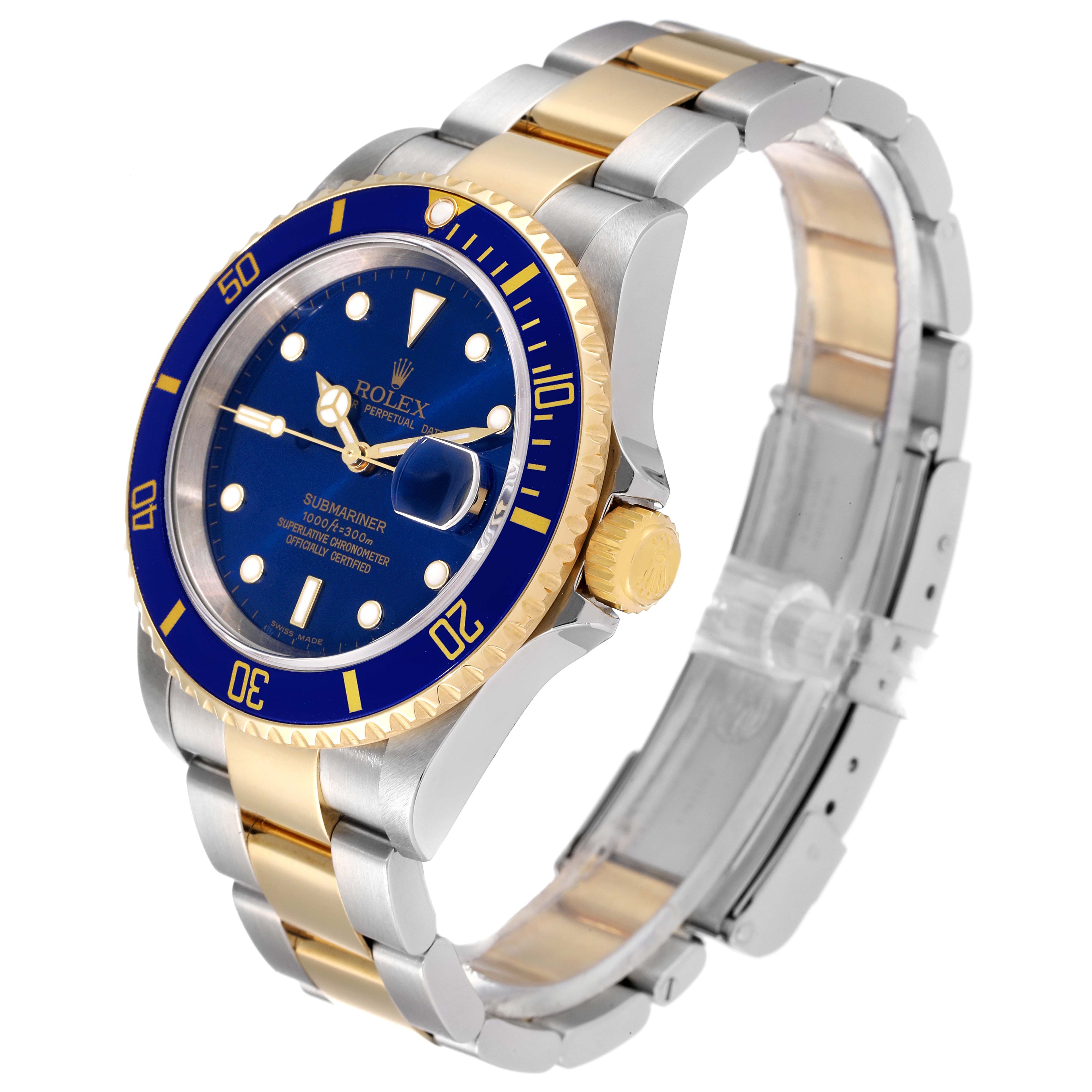 Rolex Submariner Blue Dial Steel Yellow Gold Mens Watch 16613 Box Papers + 1 extra link