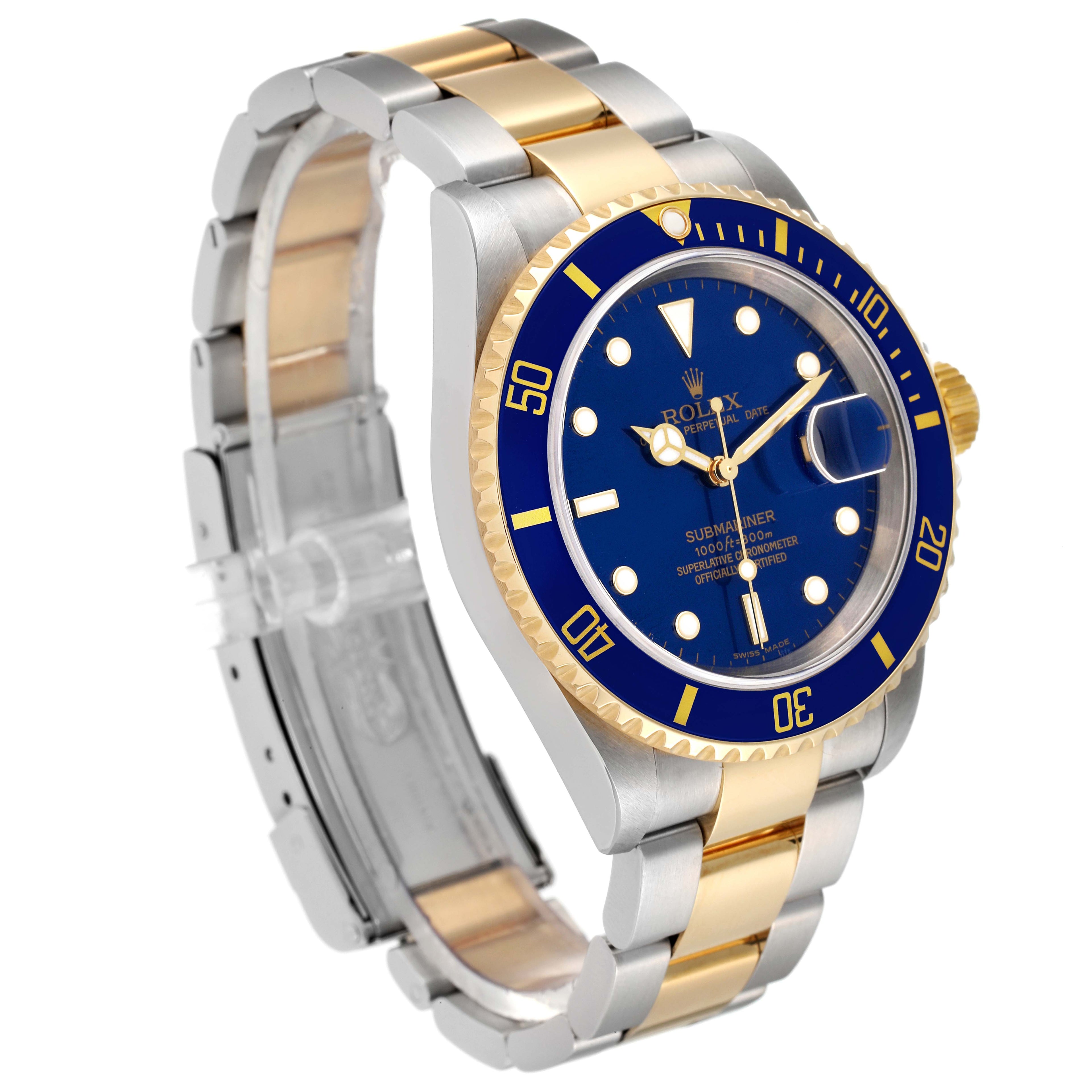 Rolex Submariner Blue Dial Steel Yellow Gold Mens Watch 16613 Box Papers + 1 extra link