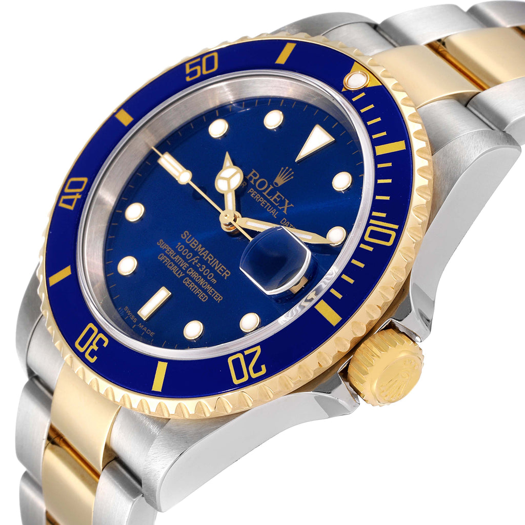 Rolex Submariner Blue Dial Steel Yellow Gold Mens Watch 16613 Box Papers + 1 extra link