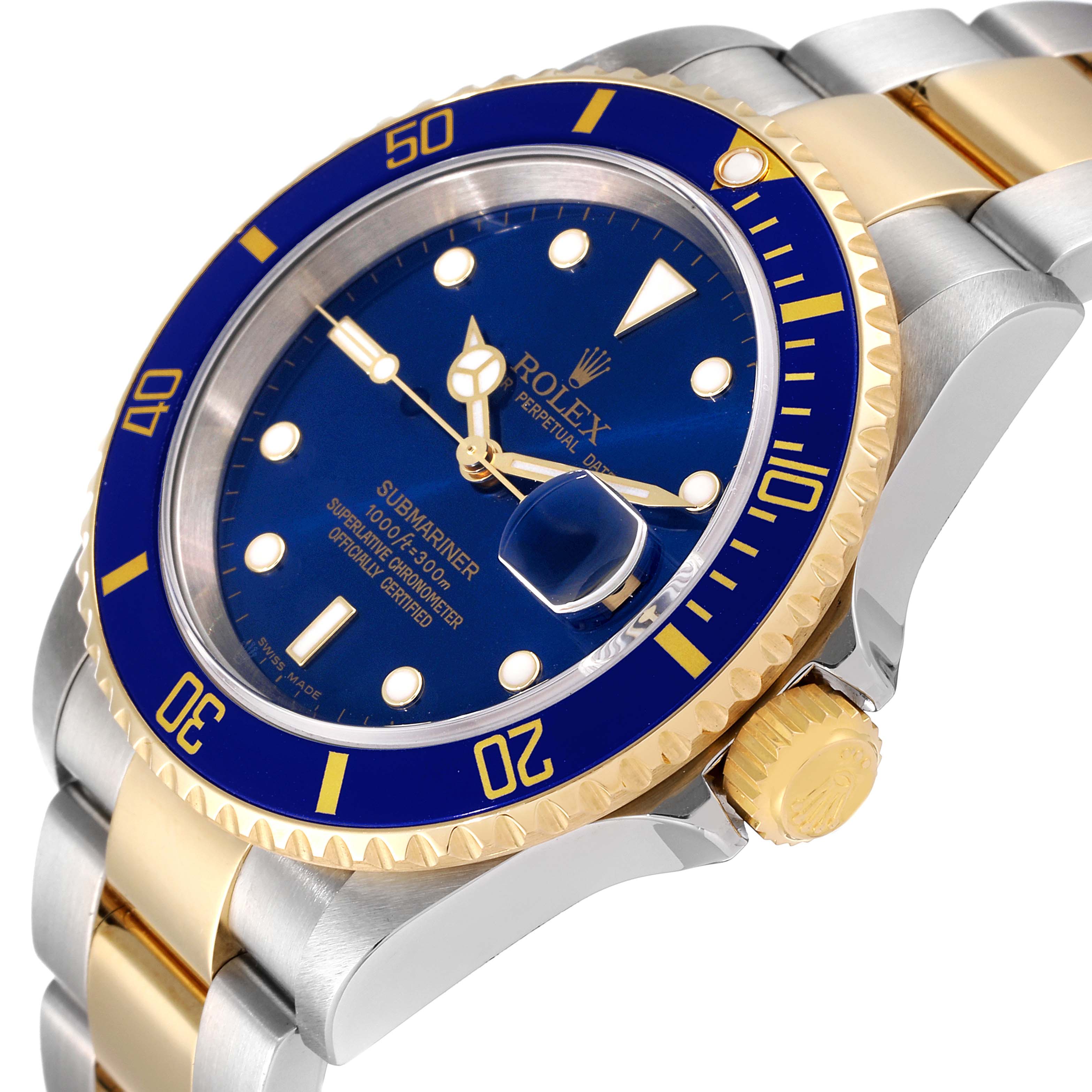 Rolex Submariner Blue Dial Steel Yellow Gold Mens Watch 16613 Box Papers + 1 extra link