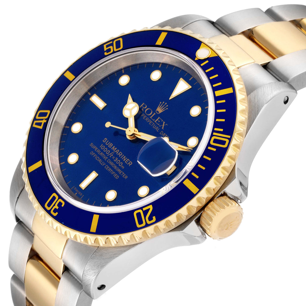 Rolex Submariner Blue Dial Steel Yellow Gold Mens Watch 16613 Box Papers + 2 extra links