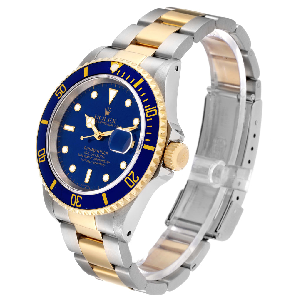 Rolex Submariner Blue Dial Steel Yellow Gold Mens Watch 16613 Box Papers + 2 extra links
