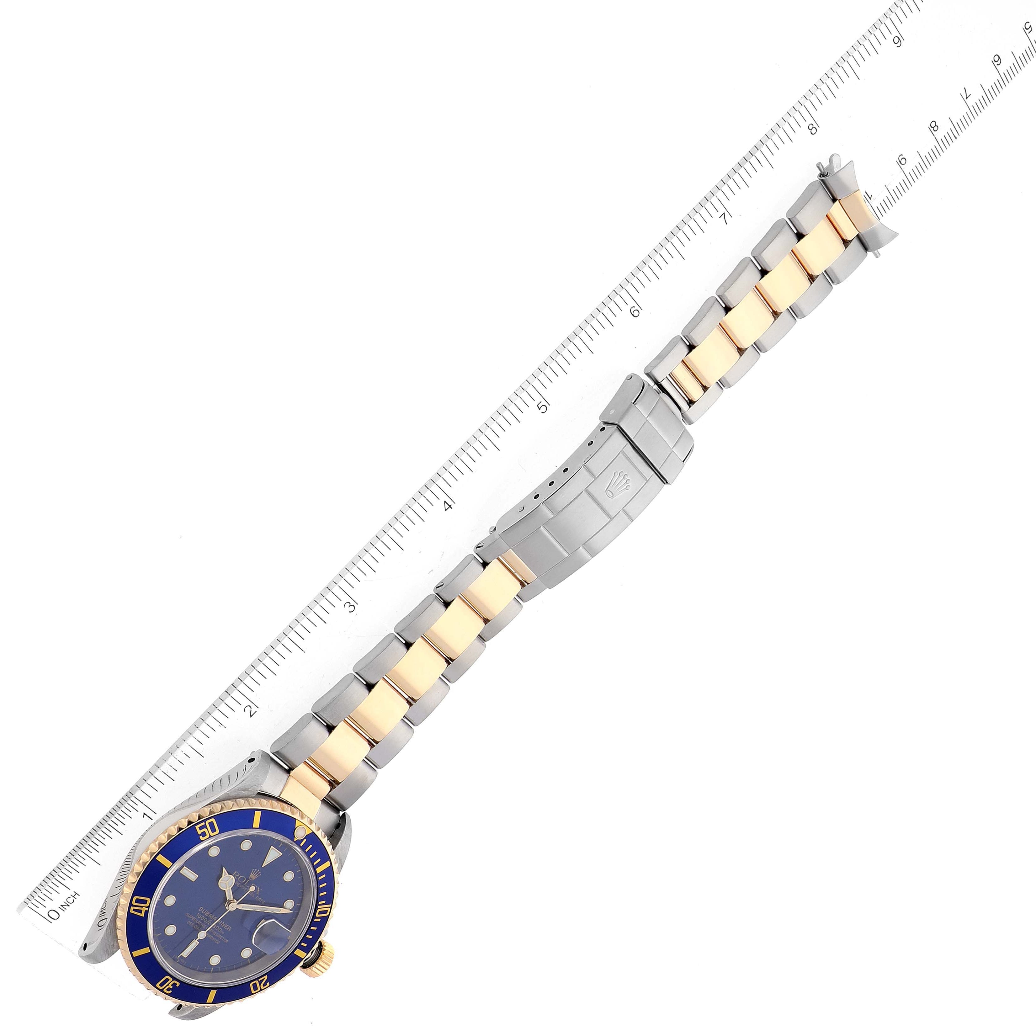 Rolex Submariner Blue Dial Steel Yellow Gold Mens Watch 16613 Box Papers + 2 extra links