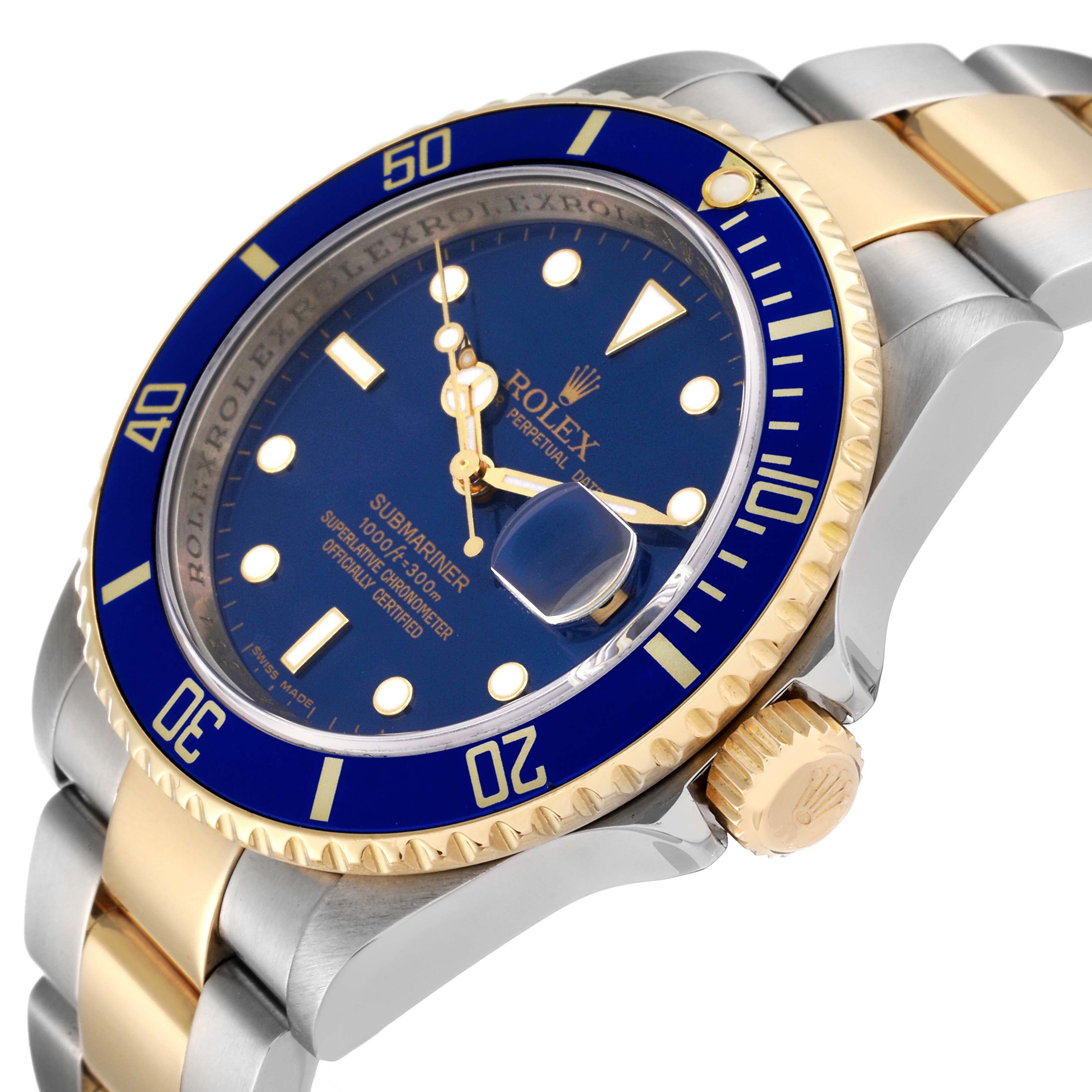 Rolex Submariner Blue Dial Steel Yellow Gold Mens Watch 16613 Box Service Card
