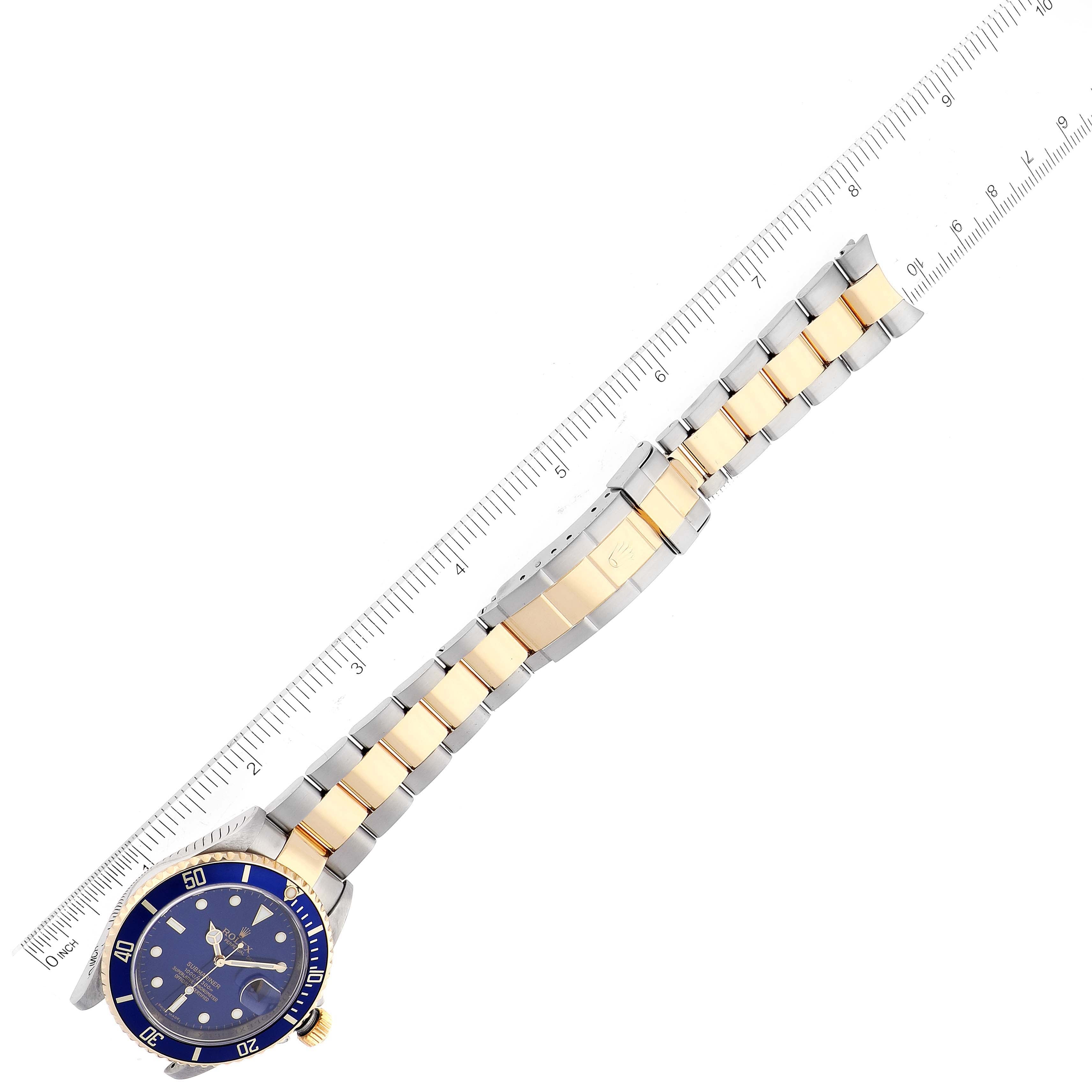 Rolex Submariner Blue Dial Steel Yellow Gold Mens Watch 16613 Box Service Card