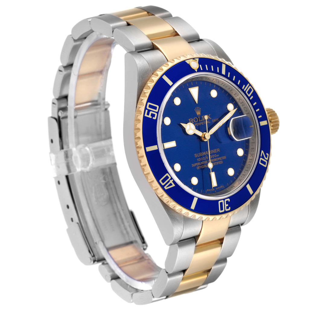 Rolex Submariner Blue Dial Steel Yellow Gold Mens Watch 16613 Box Service Card