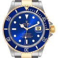 Rolex Submariner Blue Dial Steel Yellow Gold Mens Watch 16613 Box Service Card