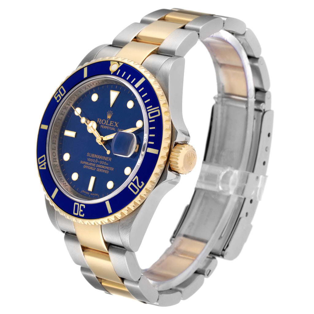 Rolex Submariner Blue Dial Steel Yellow Gold Mens Watch 16613 Box Service Card