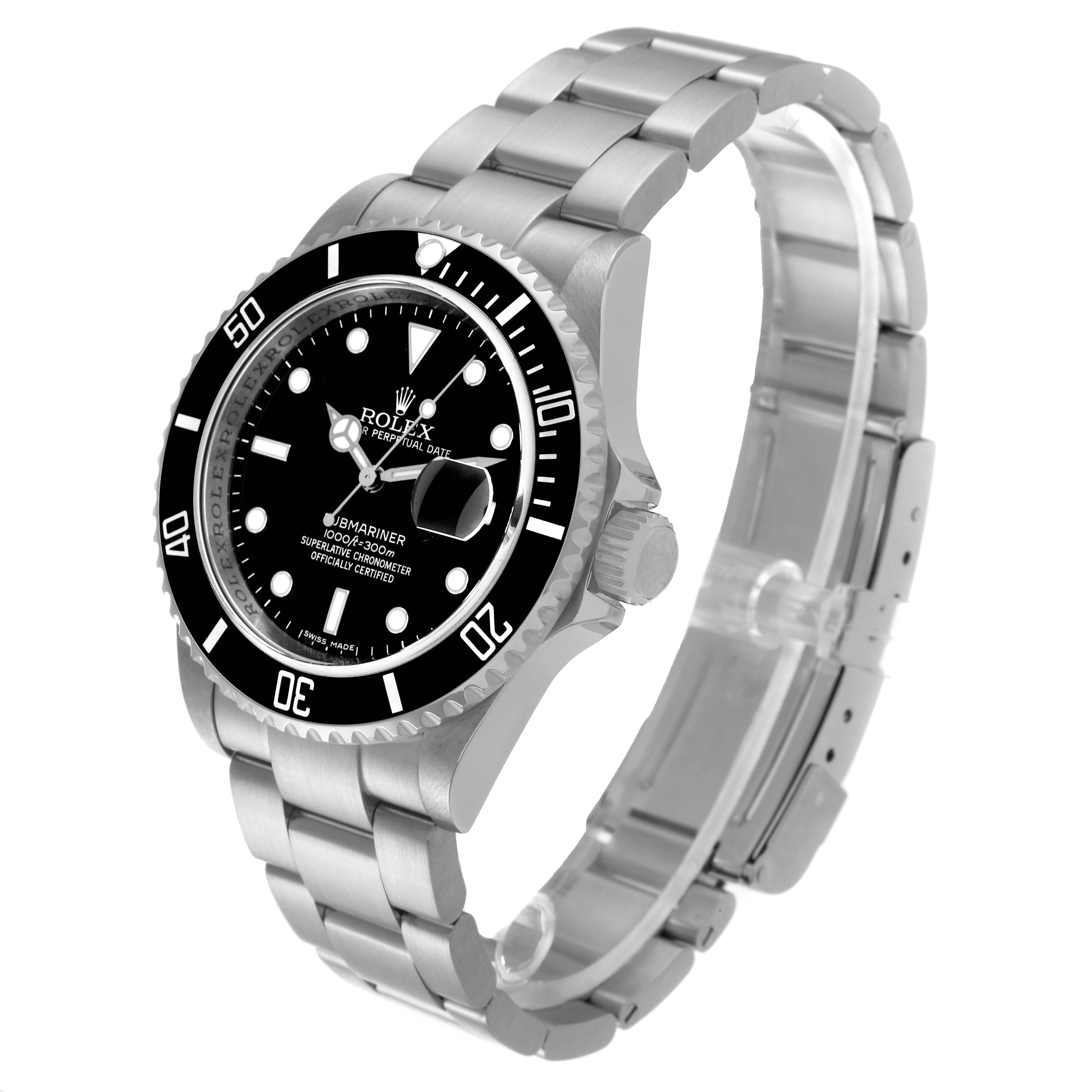 Rolex Submariner Date 40mm Black Dial Steel Mens Watch 16610 Box Card