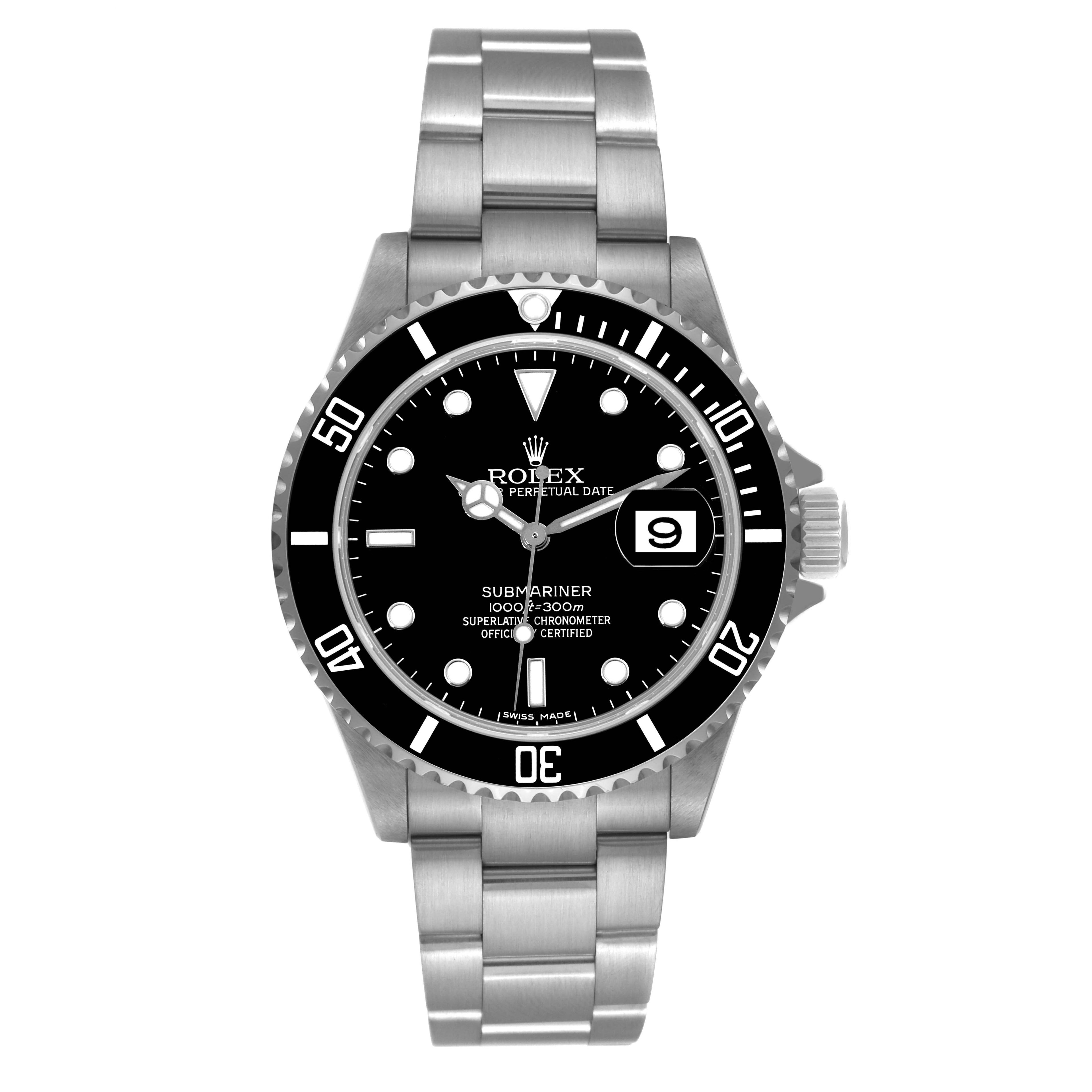Rolex Submariner Date 40mm Black Dial Steel Mens Watch 16610 Box Card