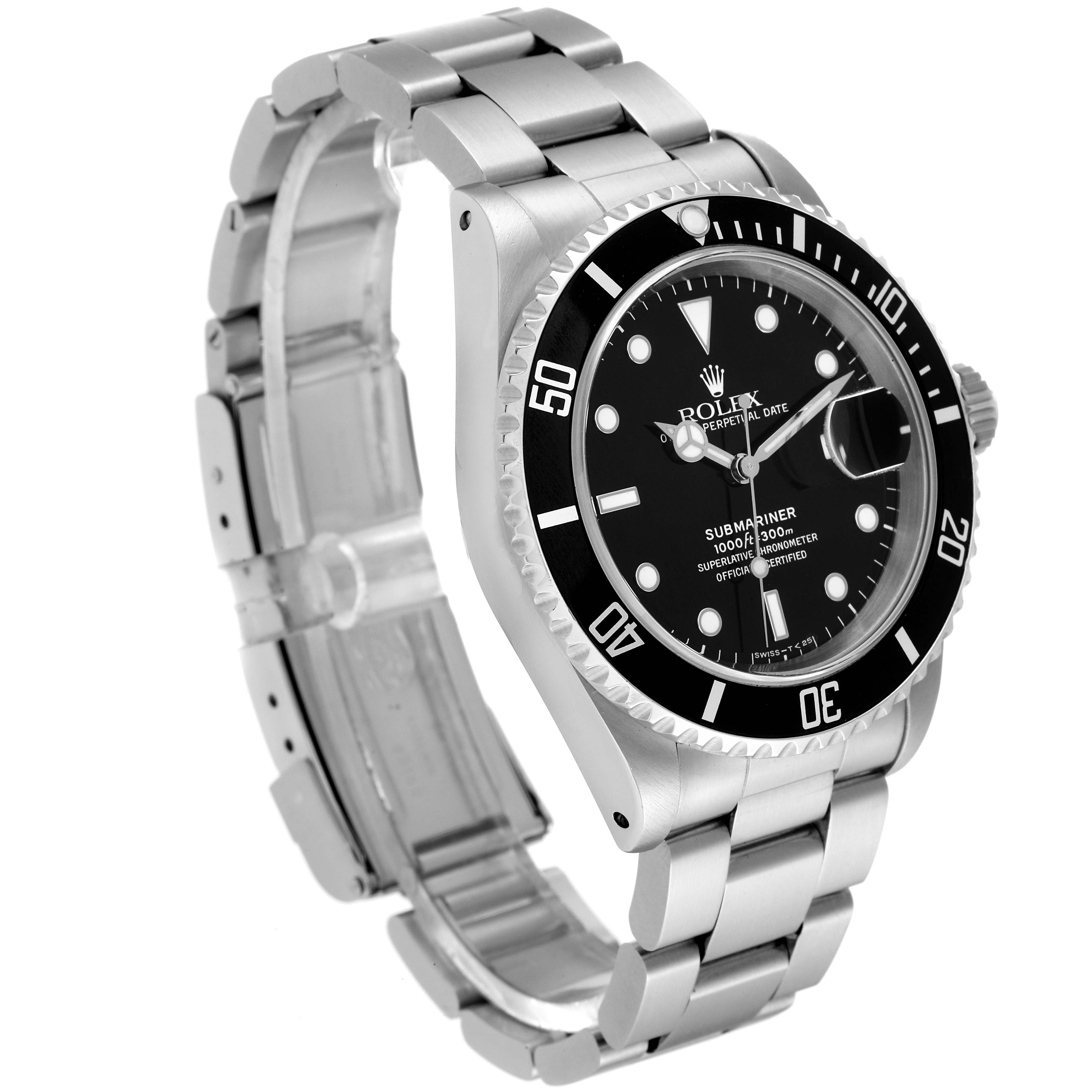 Rolex Submariner Date 40mm Black Dial Steel Mens Watch 16610 Box Service Card