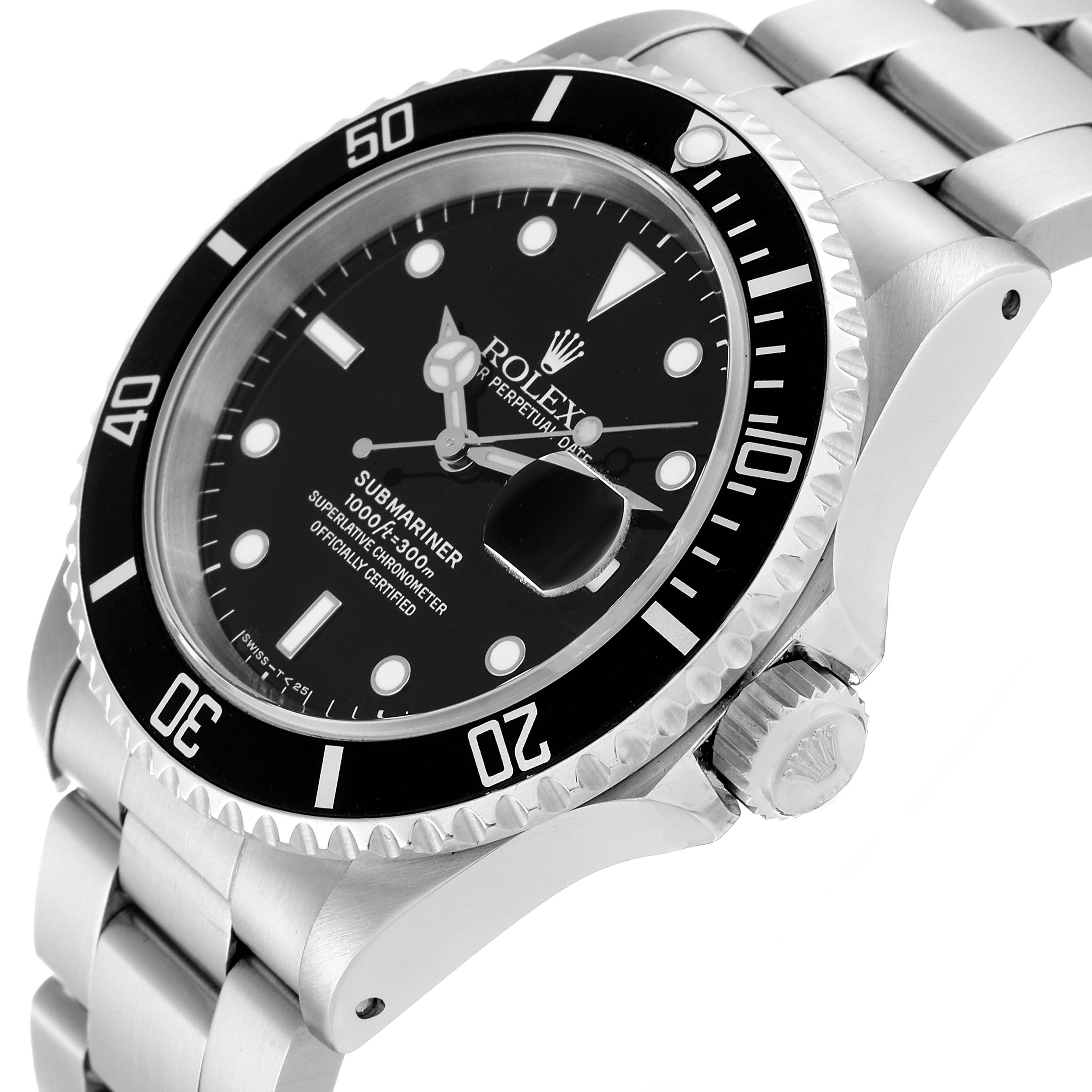 Rolex Submariner Date 40mm Black Dial Steel Mens Watch 16610 Box Service Card