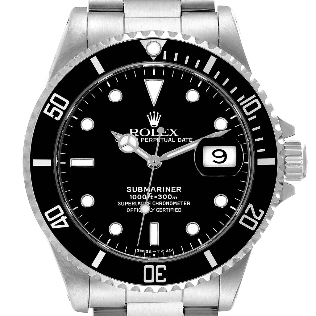Rolex Submariner Date 40mm Black Dial Steel Mens Watch 16610 Box Service Card