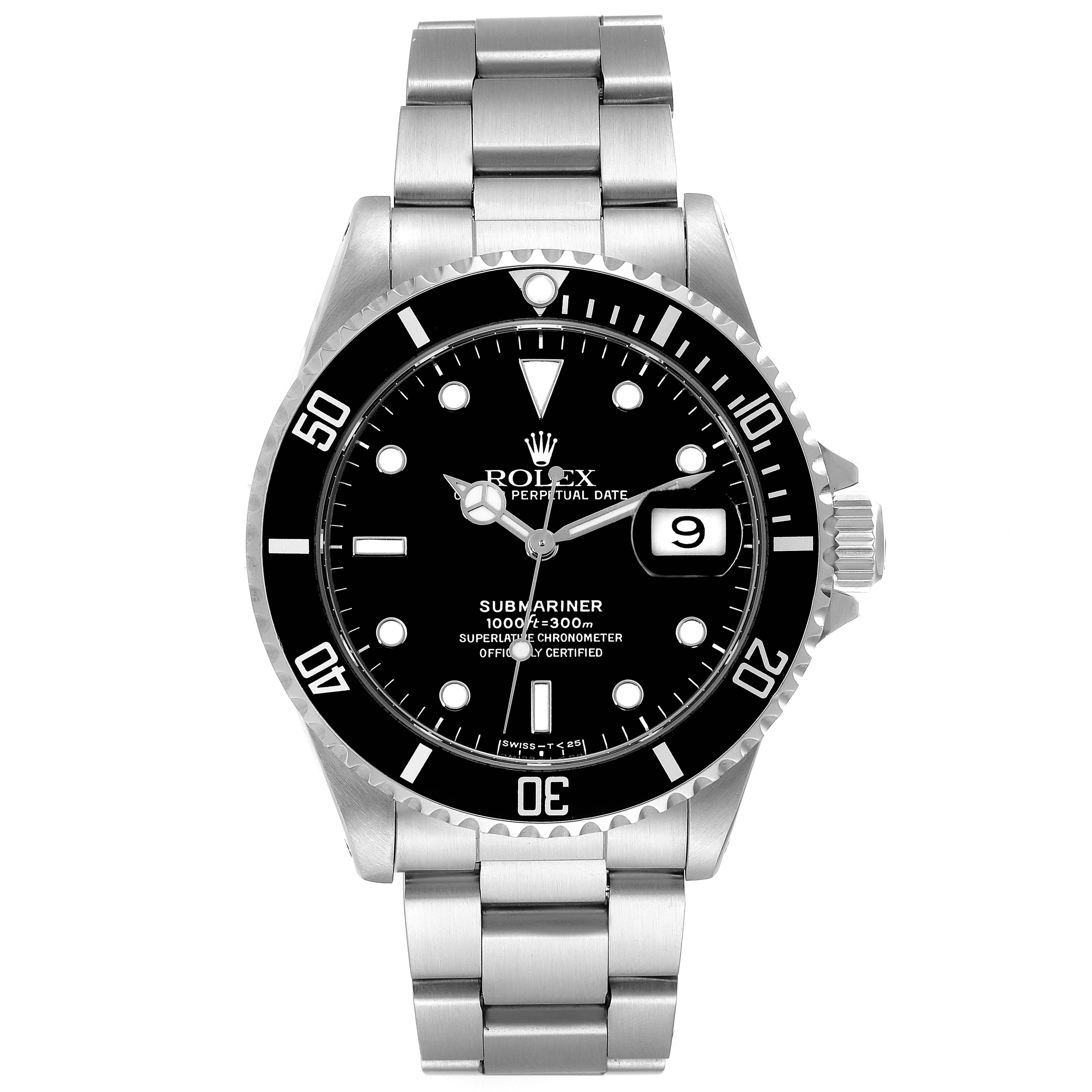 Rolex Submariner Date 40mm Black Dial Steel Mens Watch 16610 Box Service Card