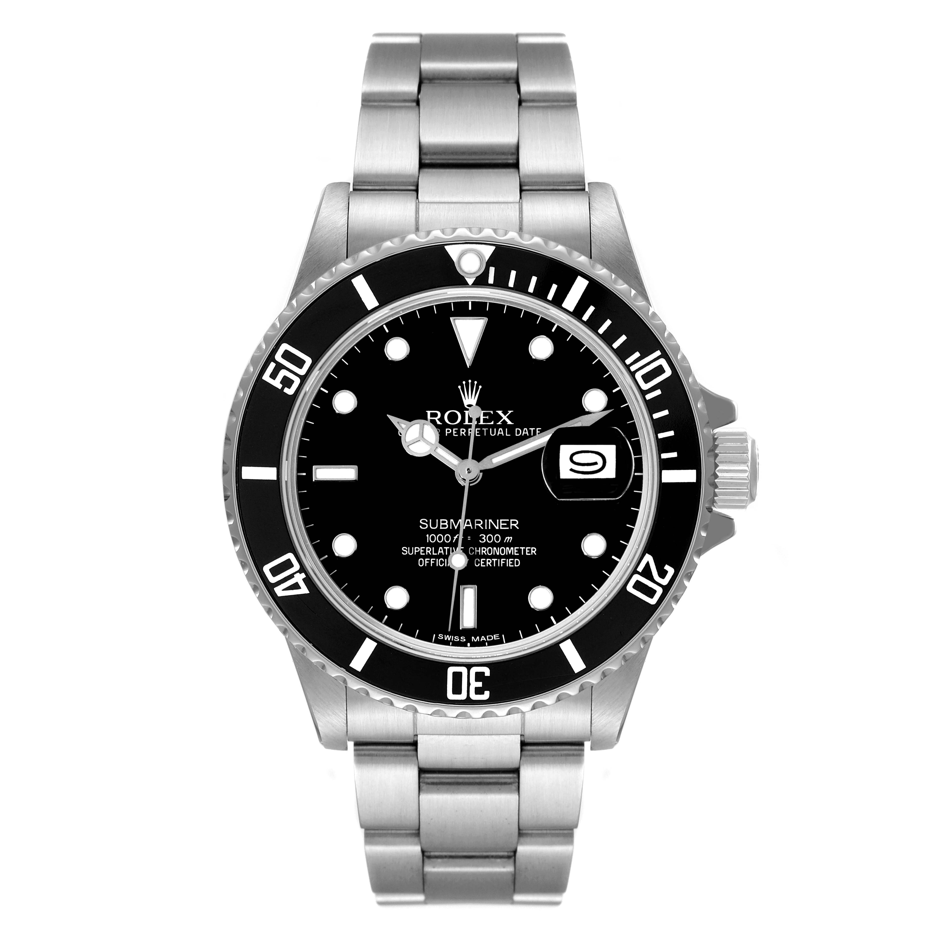 Rolex Submariner Date Steel Mens Vintage Watch 16800 Box Papers