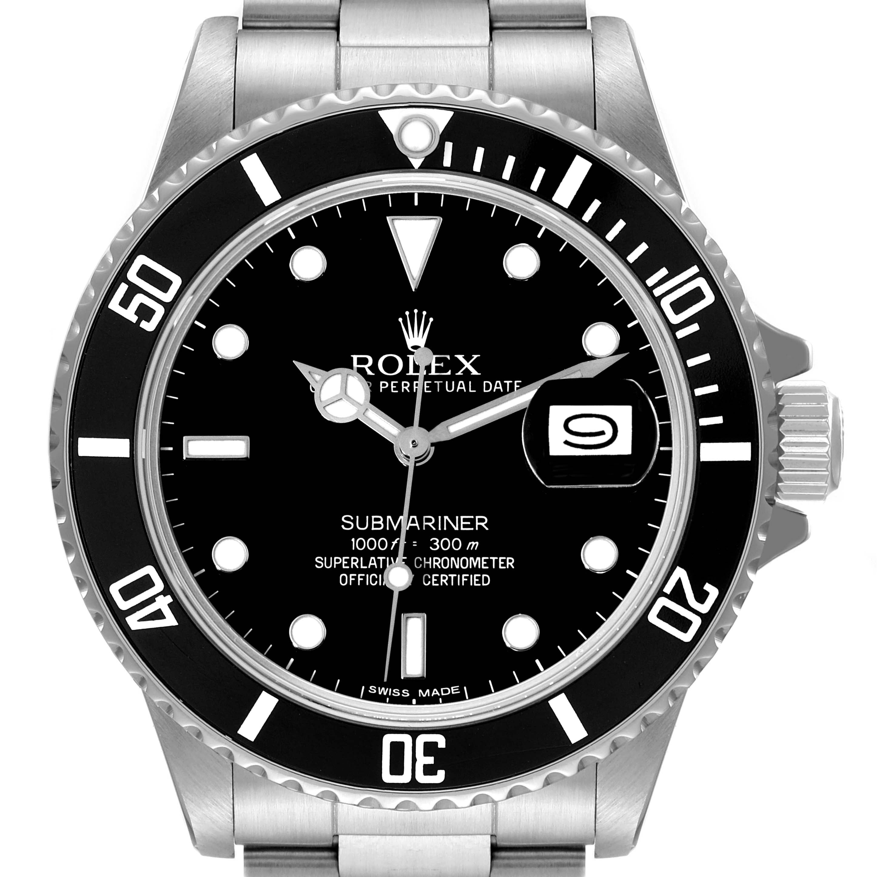 Rolex Submariner Date Steel Mens Vintage Watch 16800 Box Papers