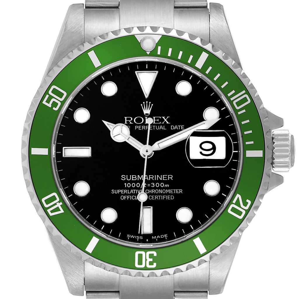 Rolex Submariner Green 50th Anniversary Flat 4 Steel Mens Watch 16610LV