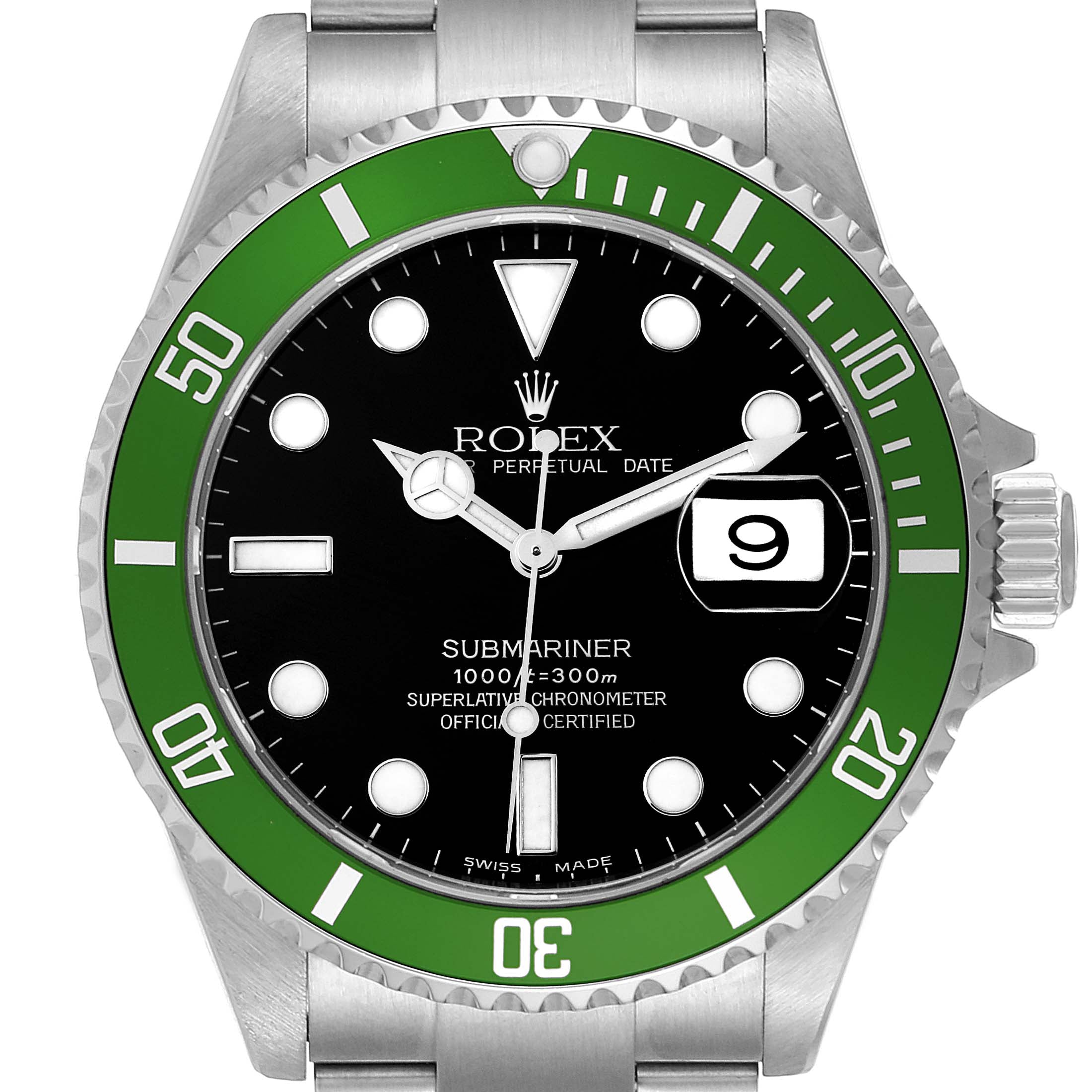 Rolex Submariner Green 50th Anniversary Flat 4 Steel Mens Watch 16610LV