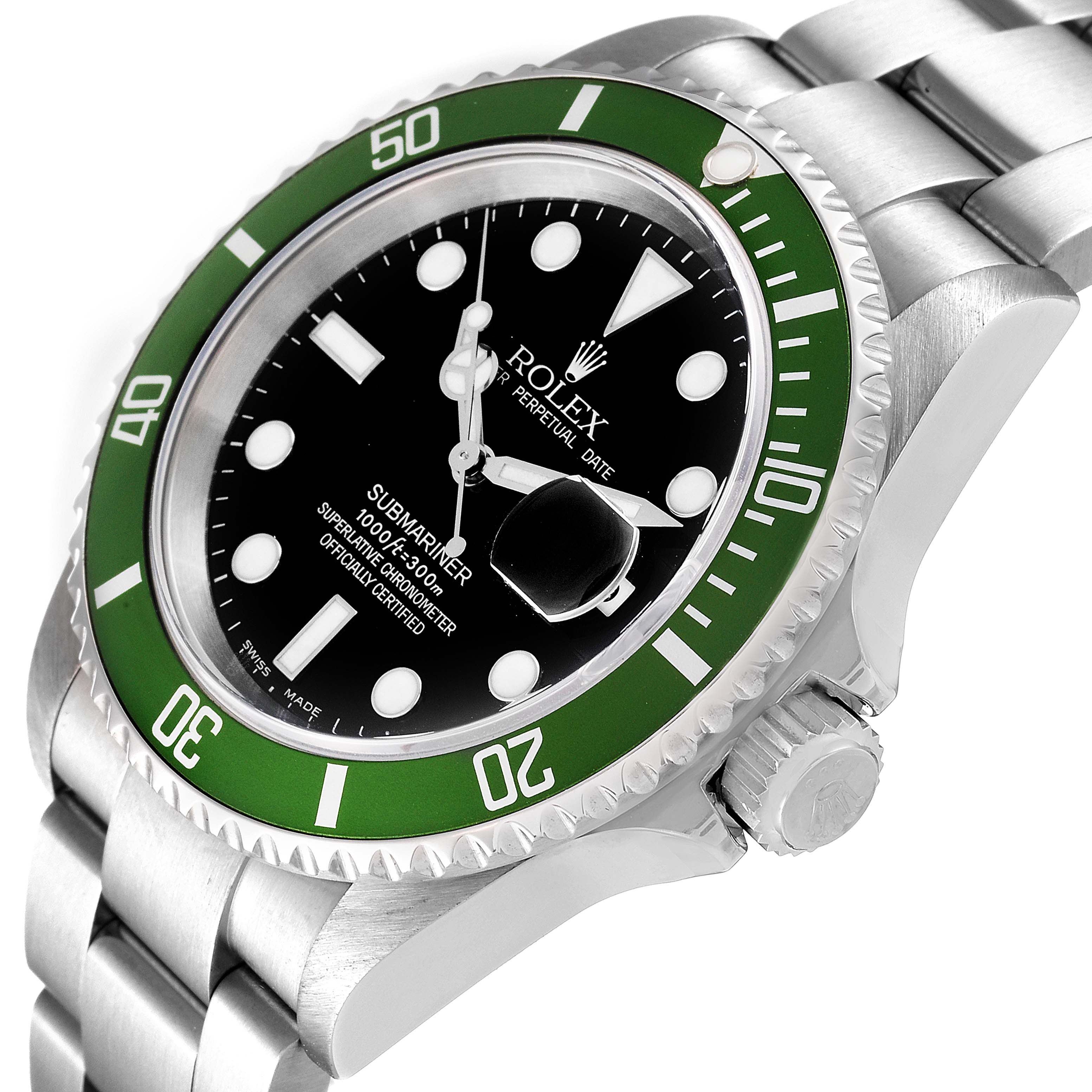 Rolex Submariner Green 50th Anniversary Flat 4 Steel Mens Watch 16610LV