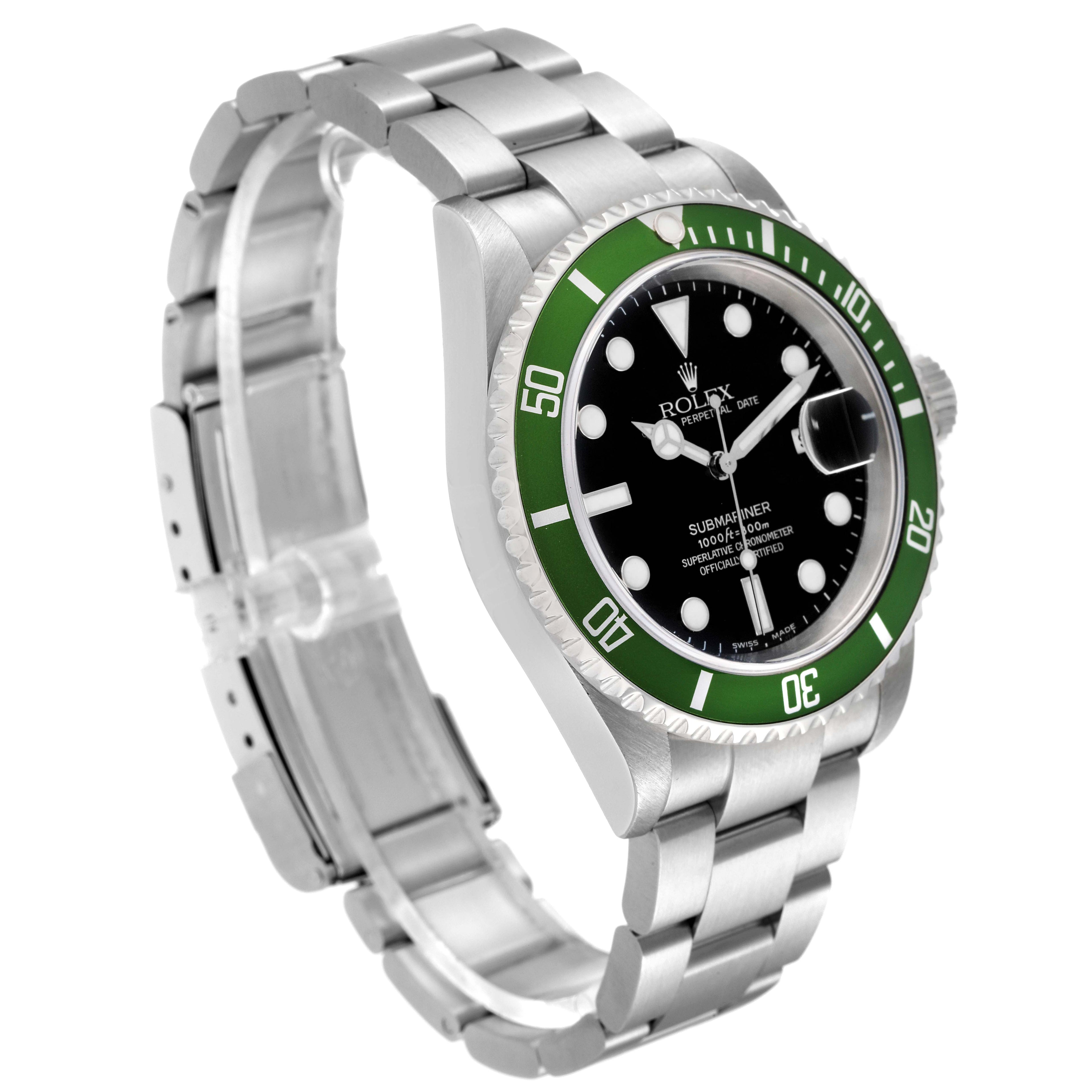 Rolex Submariner Green 50th Anniversary Flat 4 Steel Mens Watch 16610LV