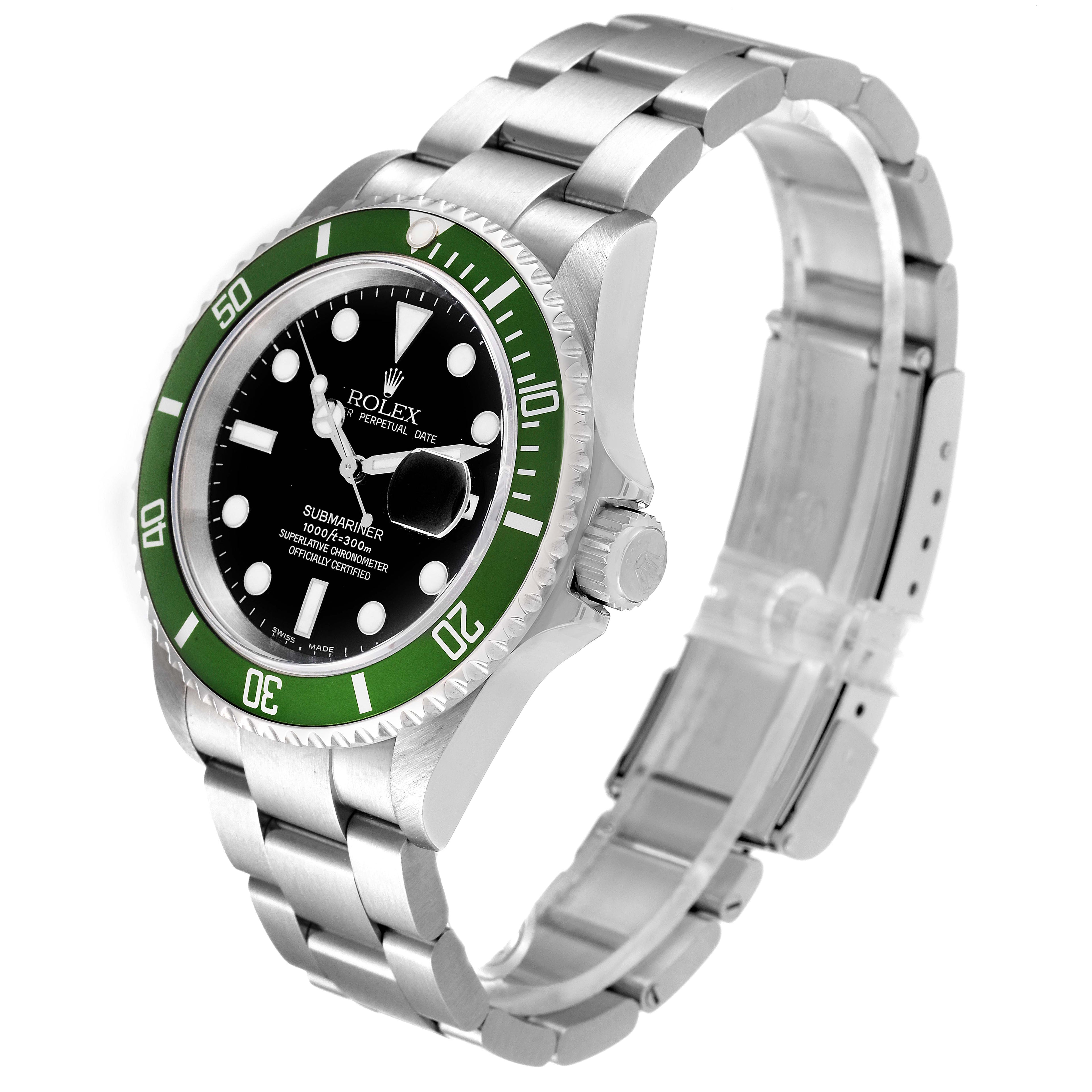 Rolex Submariner Green 50th Anniversary Flat 4 Steel Mens Watch 16610LV