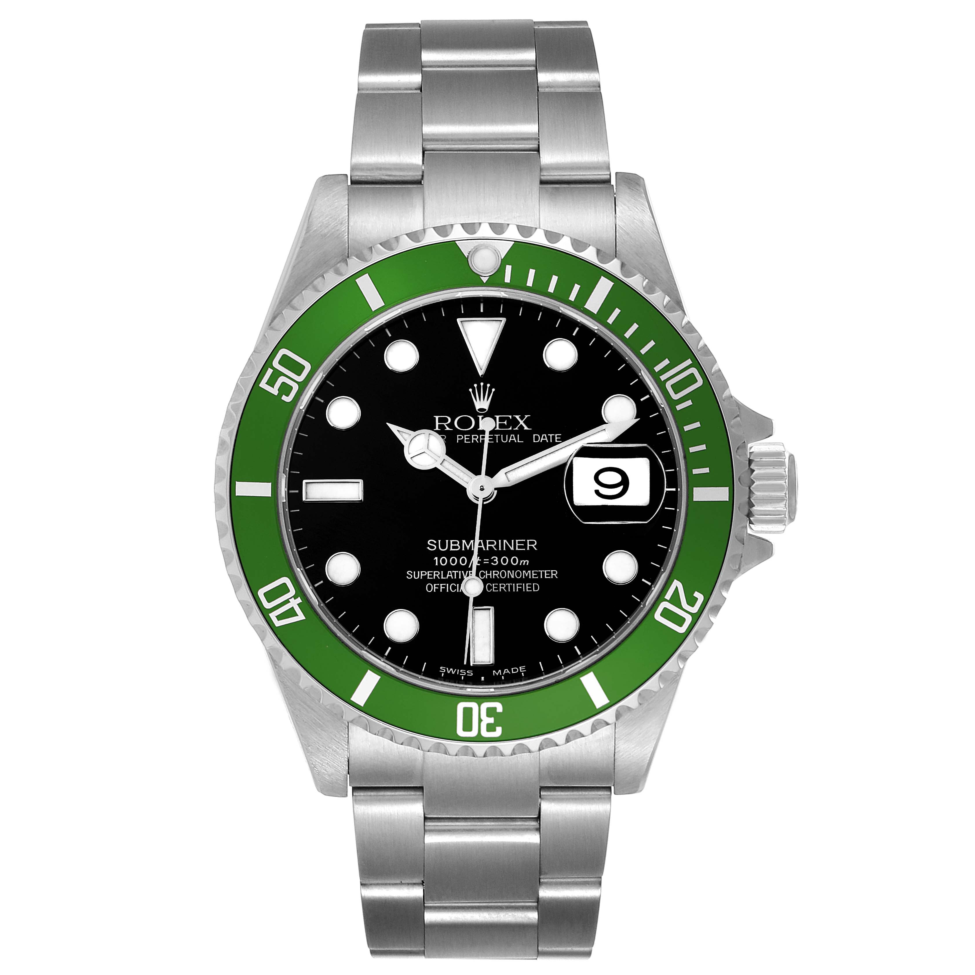 Rolex Submariner Green 50th Anniversary Flat 4 Steel Mens Watch 16610LV