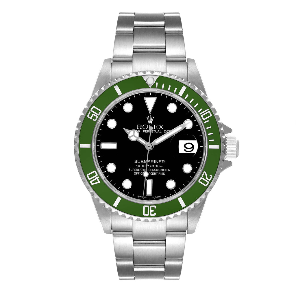 Rolex Submariner 50th Anniversary Green Bezel Flat 4 Steel Mens Watch 16610LV