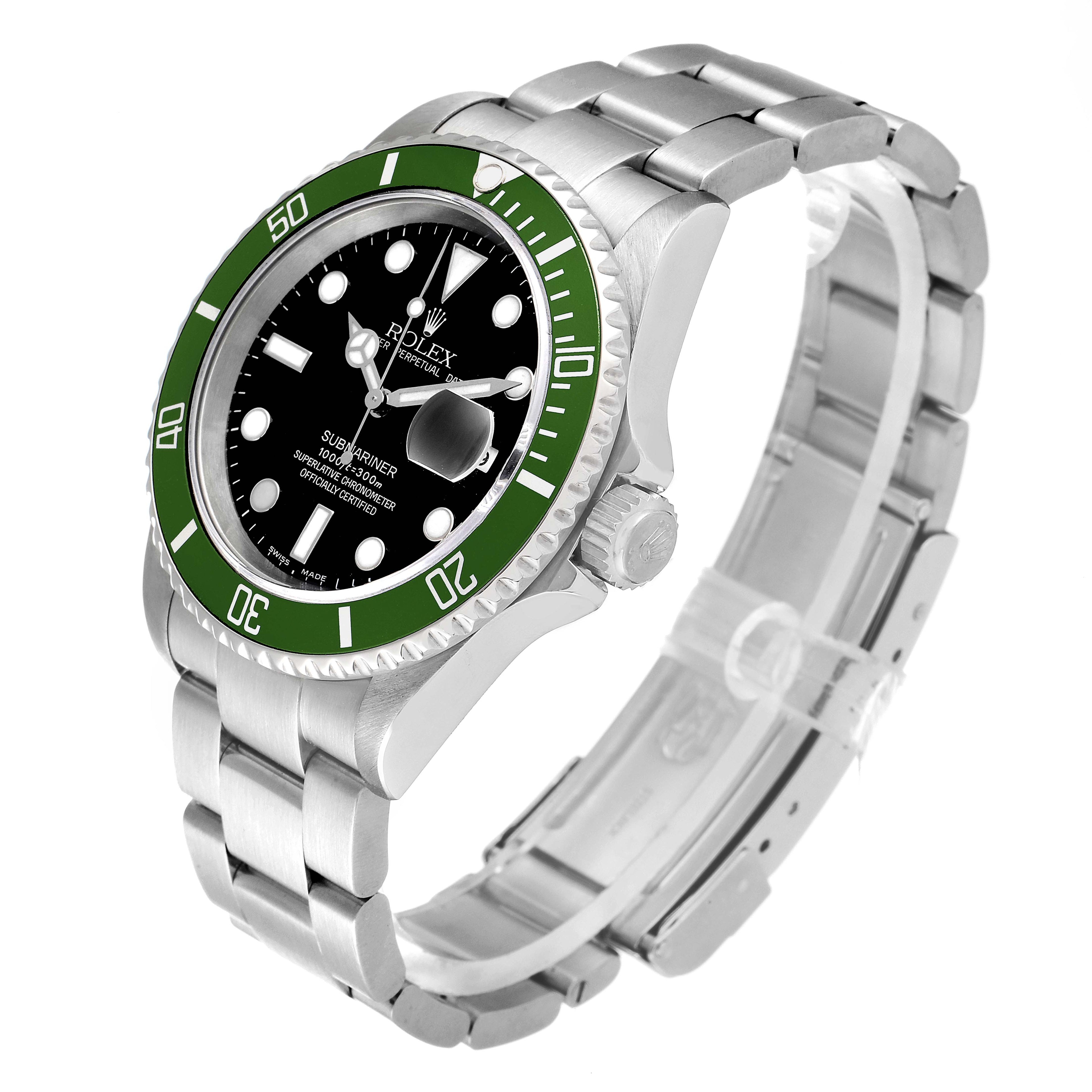 Rolex Submariner 50th Anniversary Green Bezel Flat 4 Steel Mens Watch 16610LV