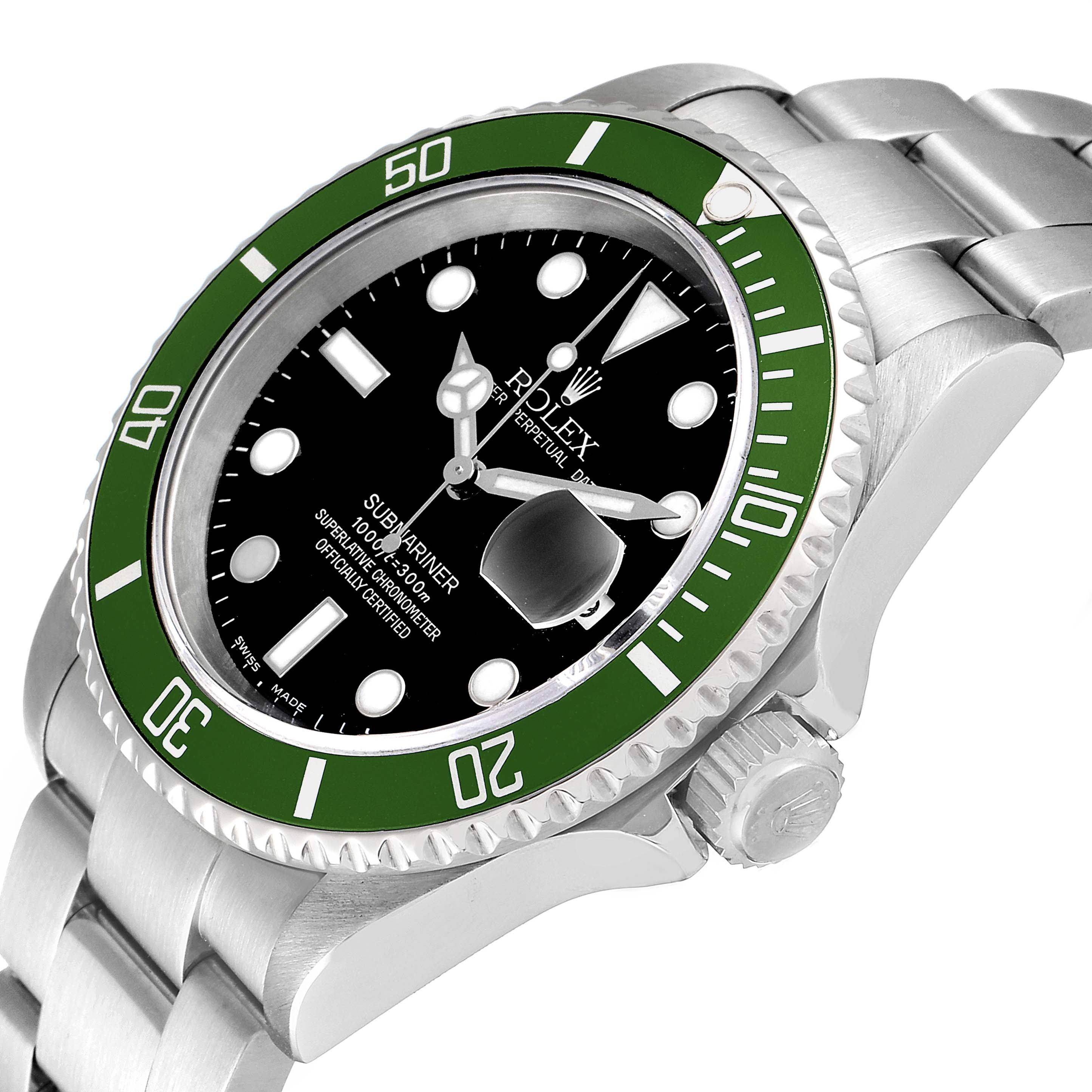 Rolex Submariner 50th Anniversary Green Bezel Flat 4 Steel Mens Watch 16610LV