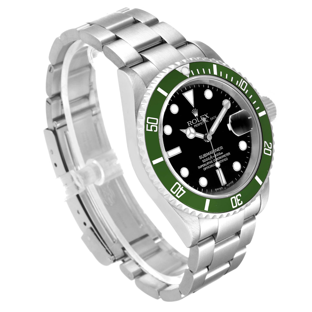 Rolex Submariner 50th Anniversary Green Bezel Flat 4 Steel Mens Watch 16610LV
