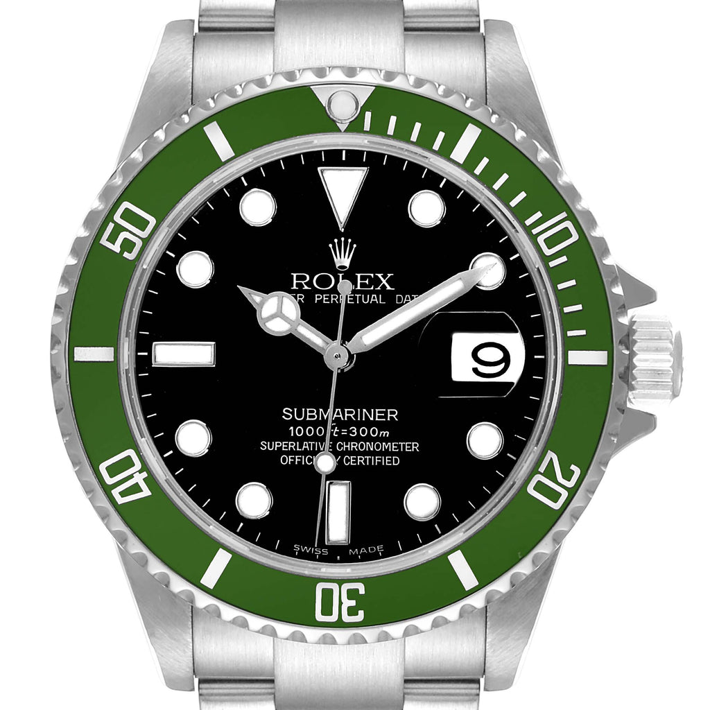 Rolex Submariner 50th Anniversary Green Bezel Flat 4 Steel Mens Watch 16610LV