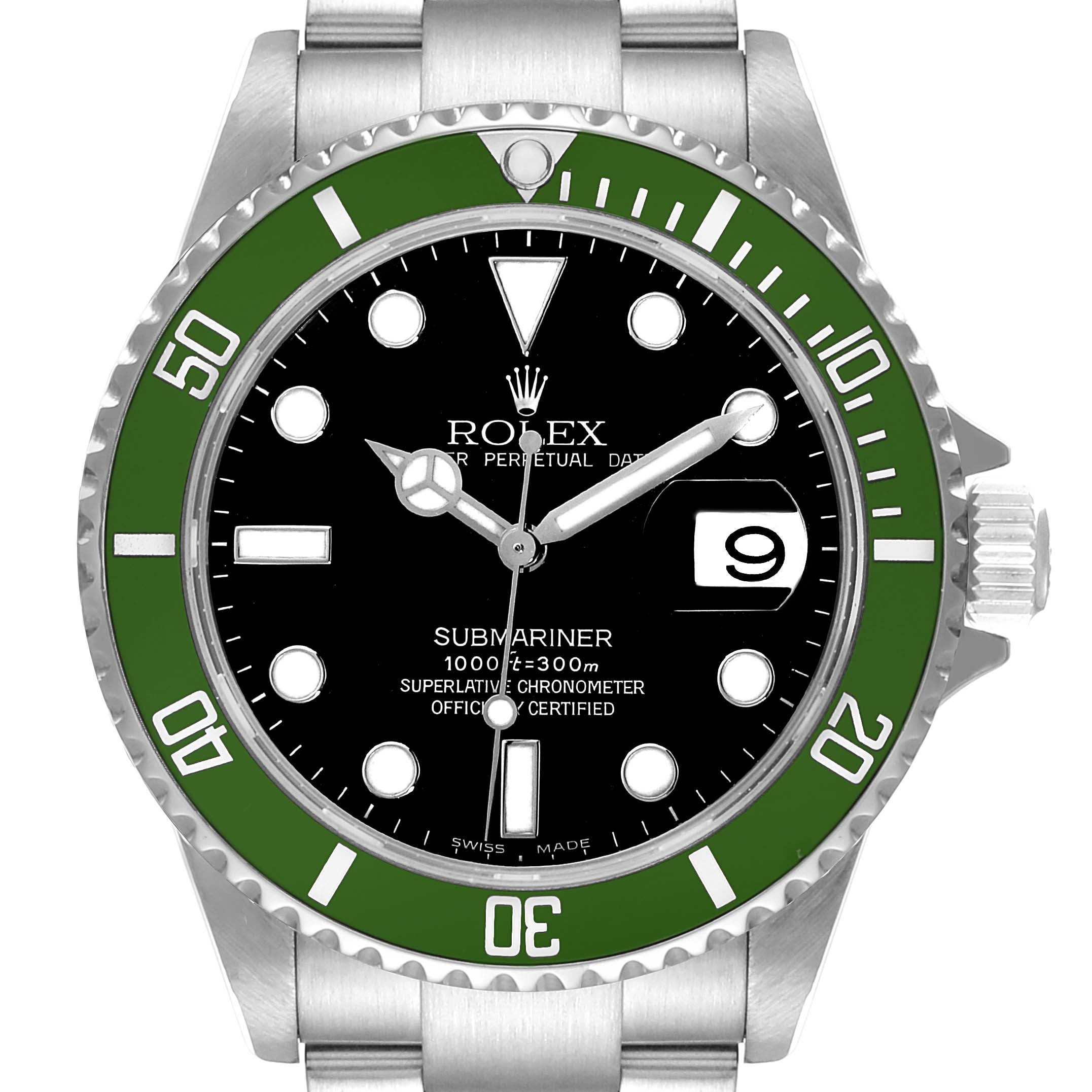 Rolex Submariner 50th Anniversary Green Bezel Flat 4 Steel Mens Watch 16610LV