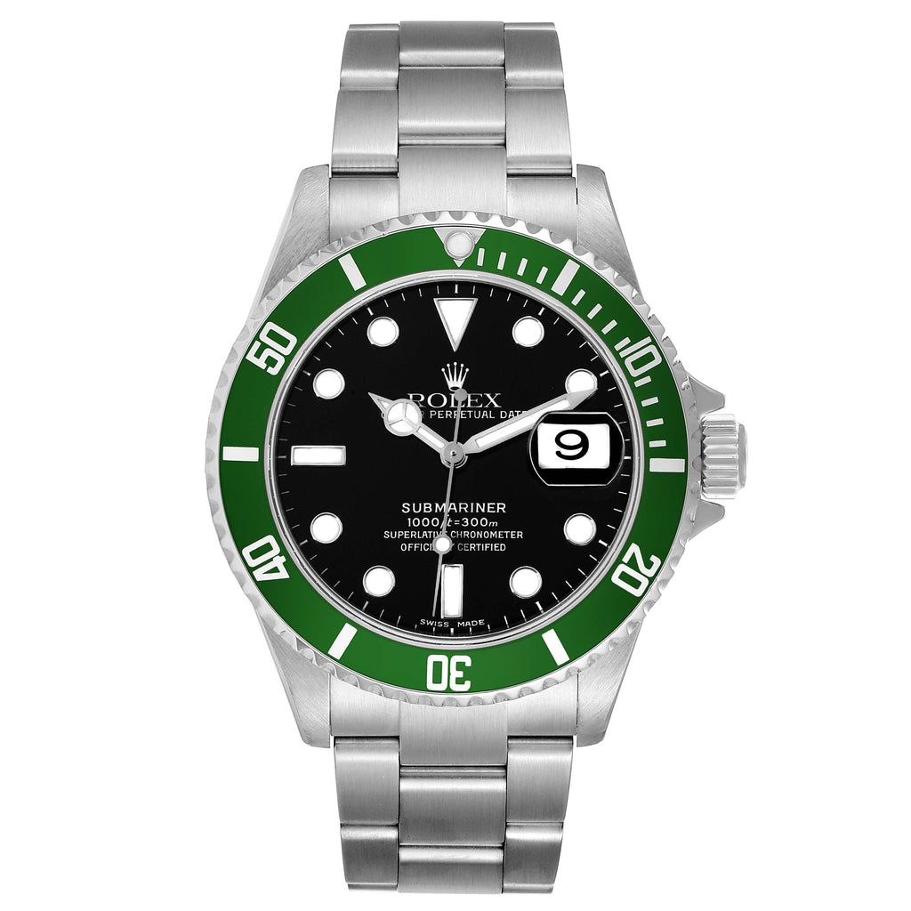 Rolex Submariner Green 50th Anniversary Steel Mens Watch 16610LV Box Papers
