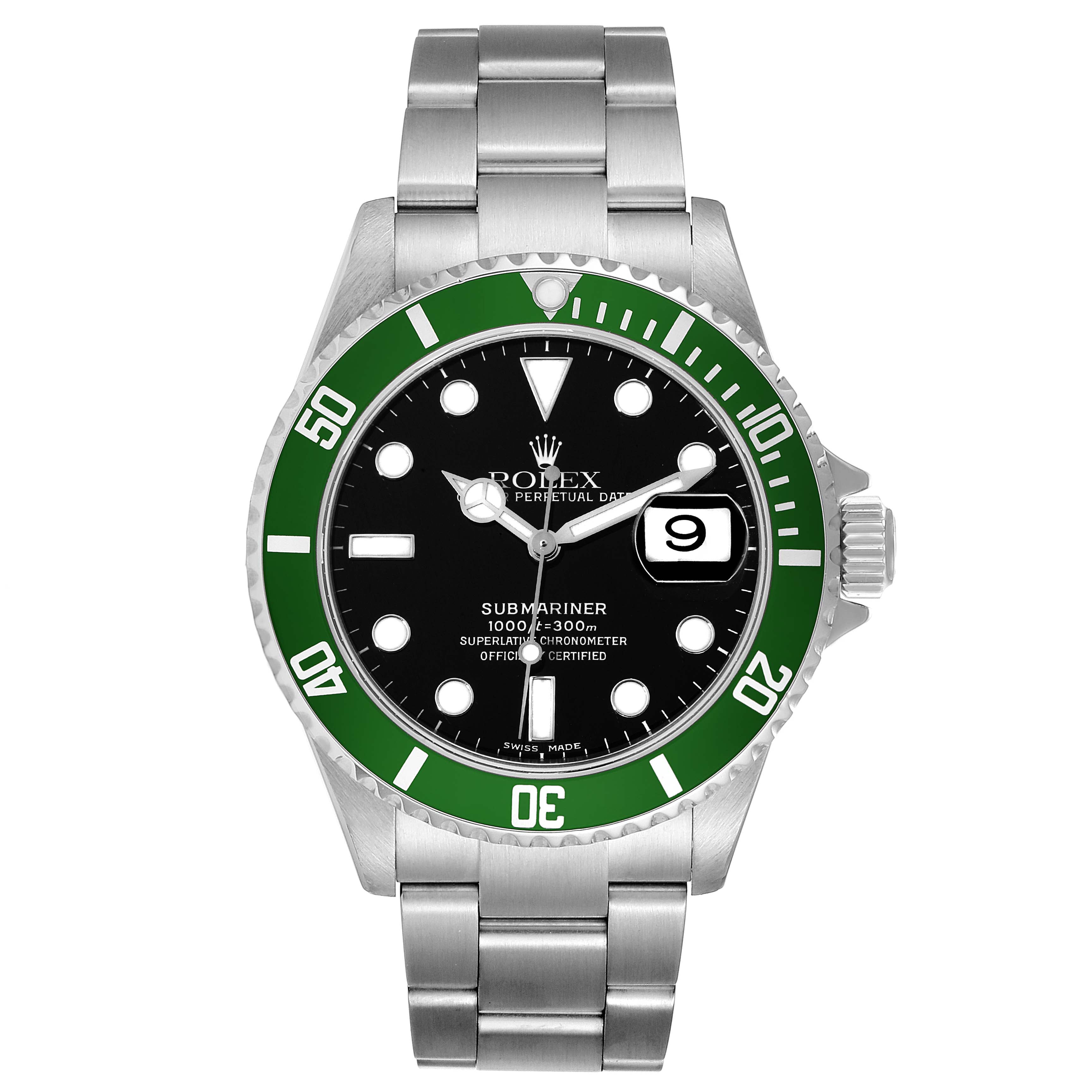Rolex Submariner Green 50th Anniversary Steel Mens Watch 16610LV Box Papers