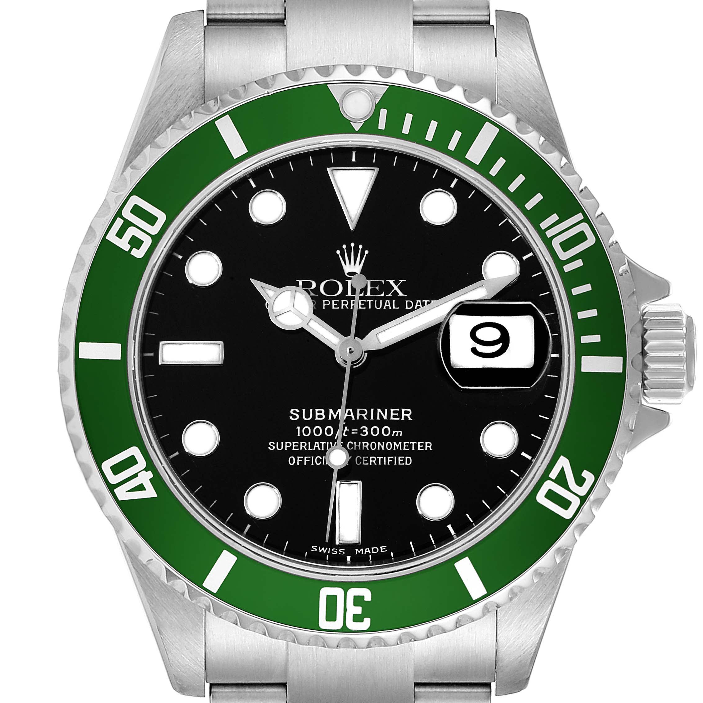 Rolex Submariner Green 50th Anniversary Steel Mens Watch 16610LV Box Papers