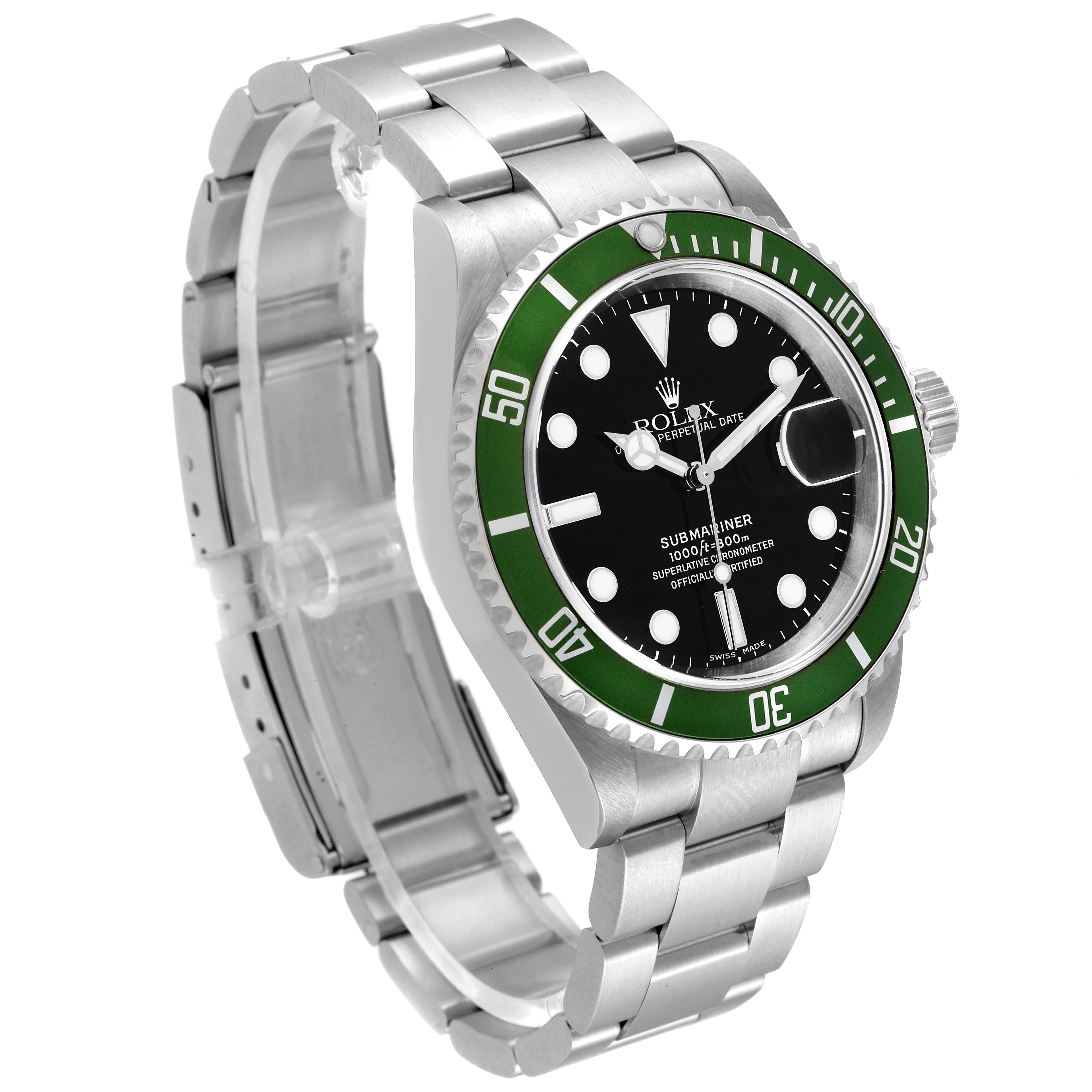 Rolex Submariner Green 50th Anniversary Steel Mens Watch 16610LV Box Papers