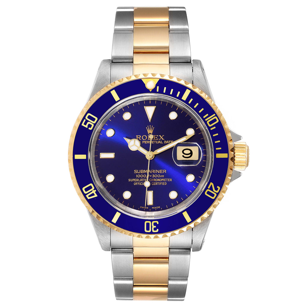 Rolex Submariner Purple Blue Dial Steel Yellow Gold Mens Watch 16613