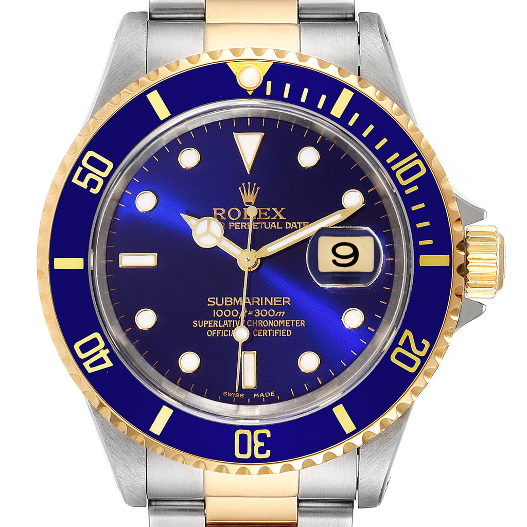 Rolex Submariner Purple Blue Dial Steel Yellow Gold Mens Watch 16613