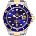 Rolex Submariner Purple Blue Dial Steel Yellow Gold Mens Watch 16613