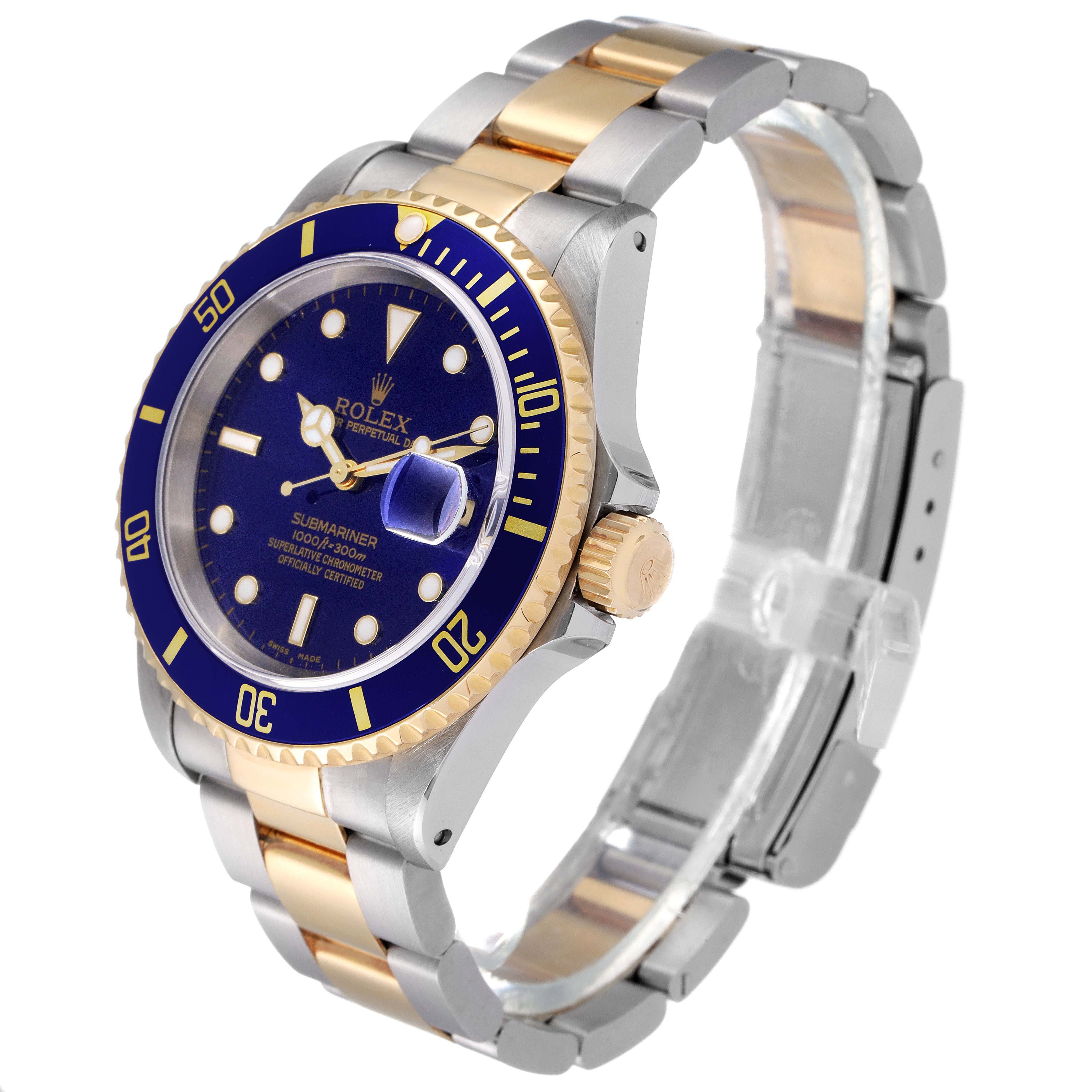 Rolex Submariner Purple Blue Dial Steel Yellow Gold Mens Watch 16613